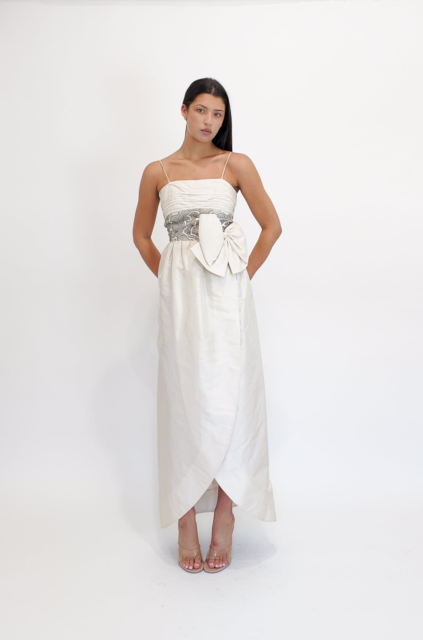 Victoria Royal Ivory Tulip Style Beaded Bodice Dress With Bow Detail