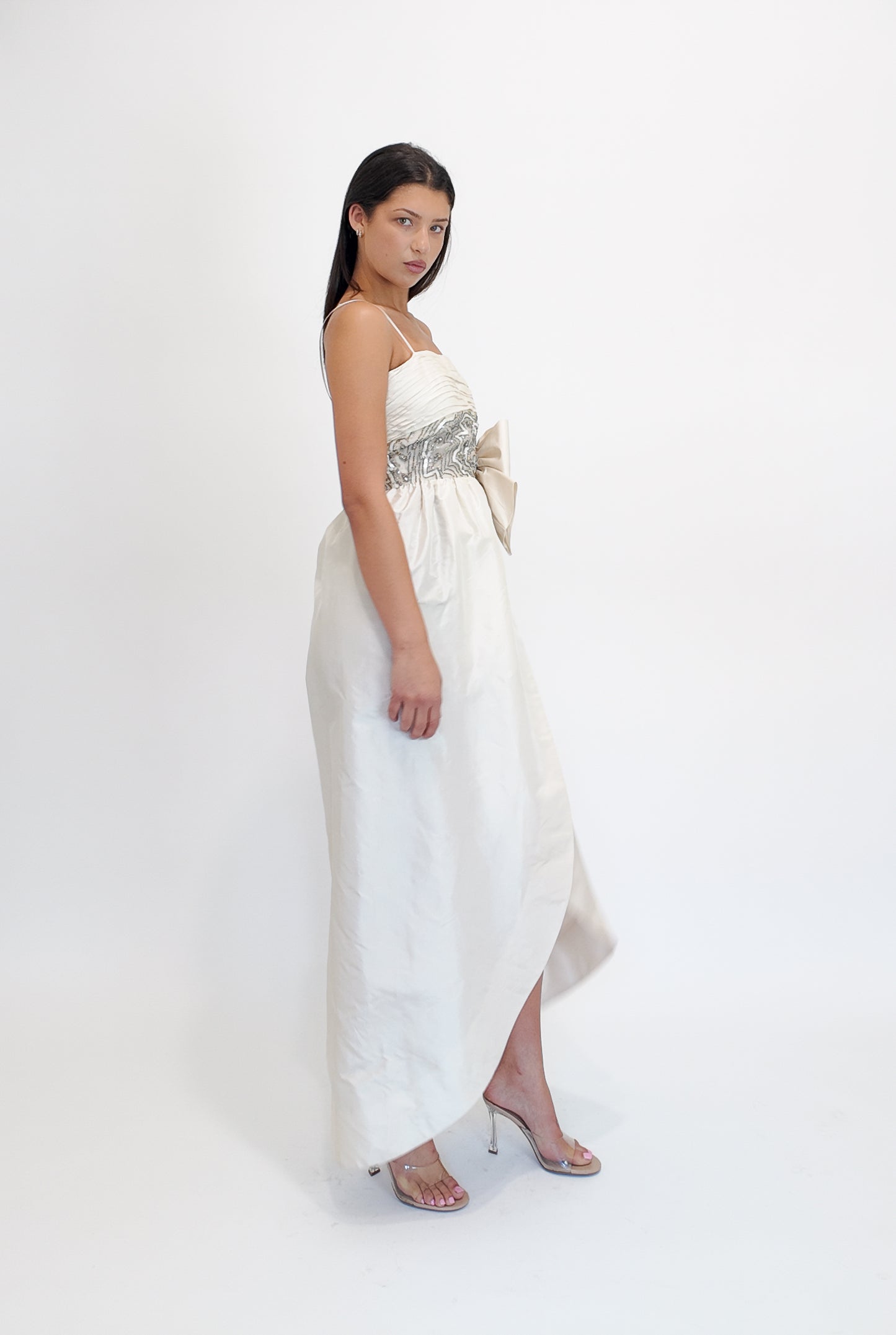 Victoria Royal Ivory Tulip Style Beaded Bodice Dress With Bow Detail