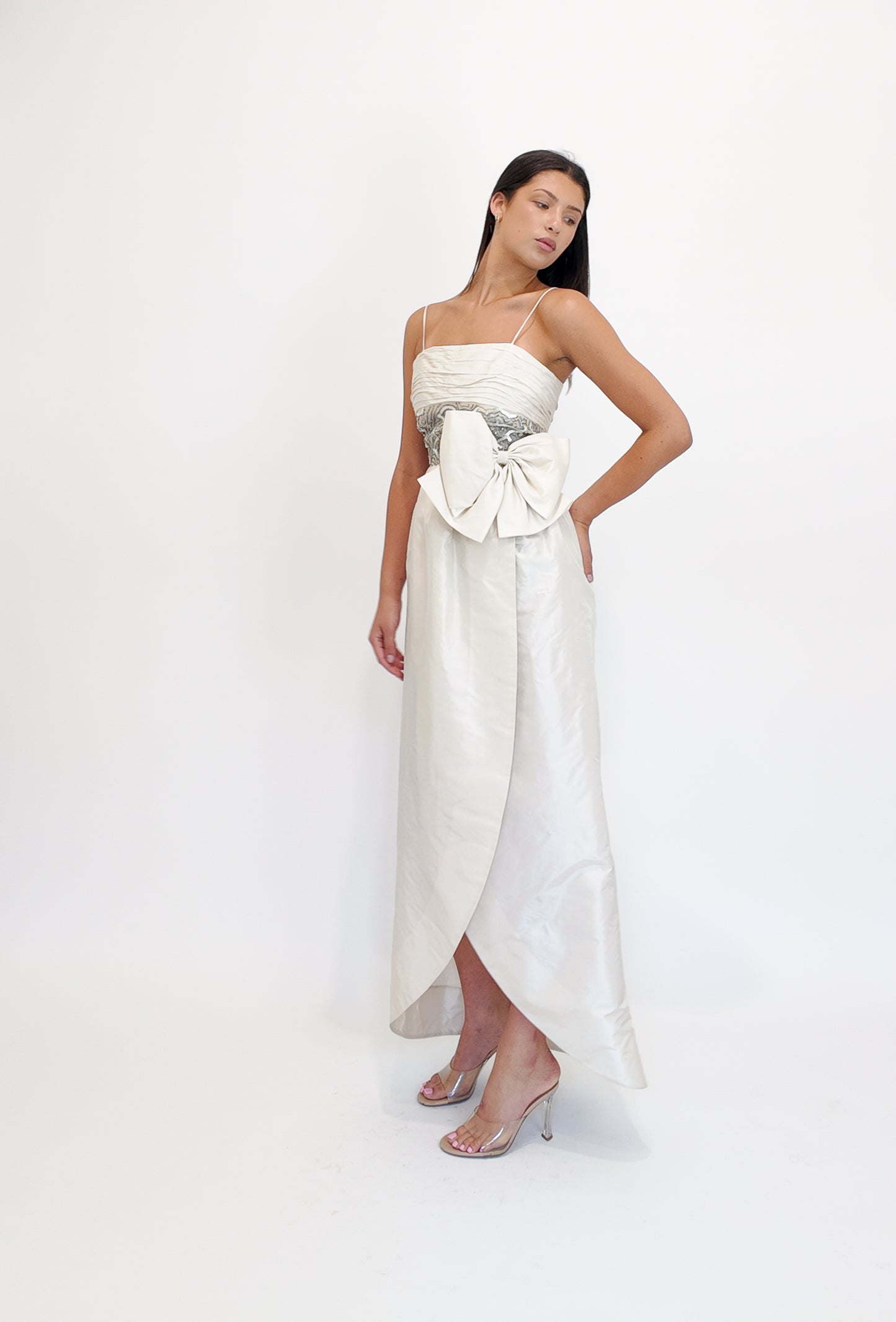 Victoria Royal Ivory Tulip Style Beaded Bodice Dress With Bow Detail