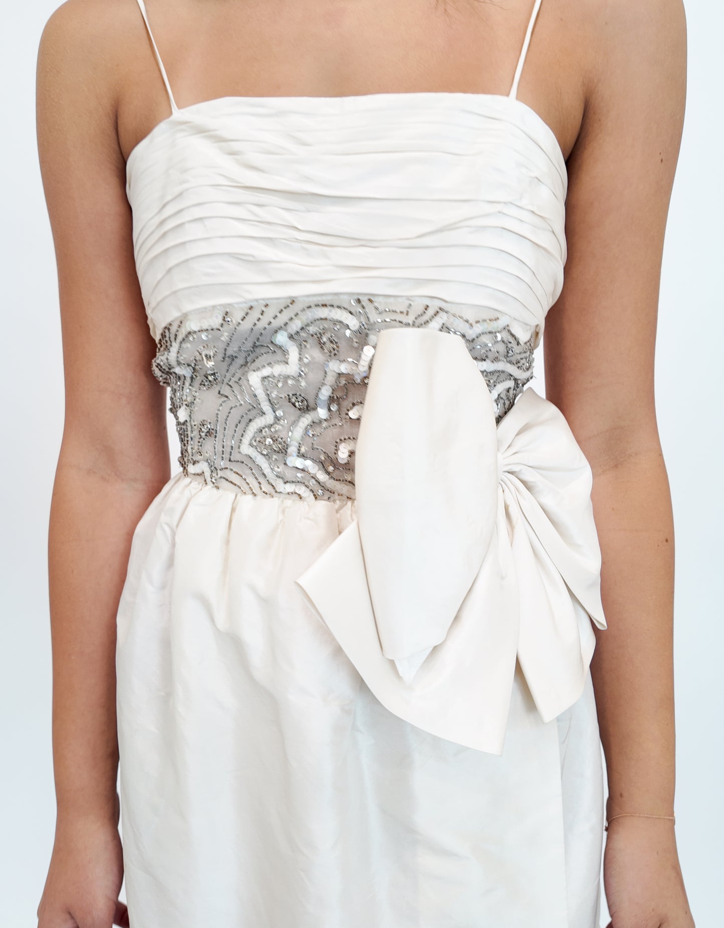 Victoria Royal Ivory Tulip Style Beaded Bodice Dress With Bow Detail