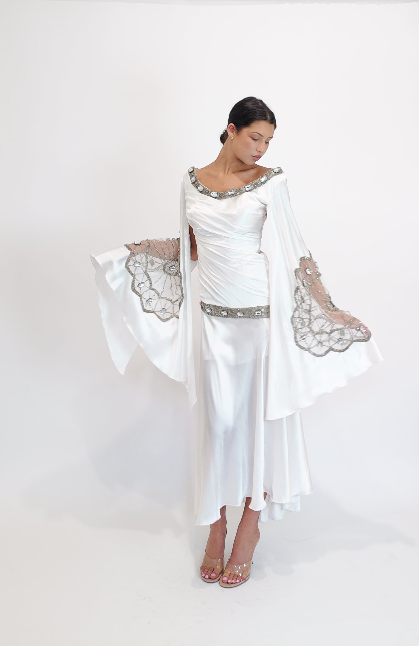 Christian Lacroix Ornamented White Angel Sleeve Dress - The Kit Vintage