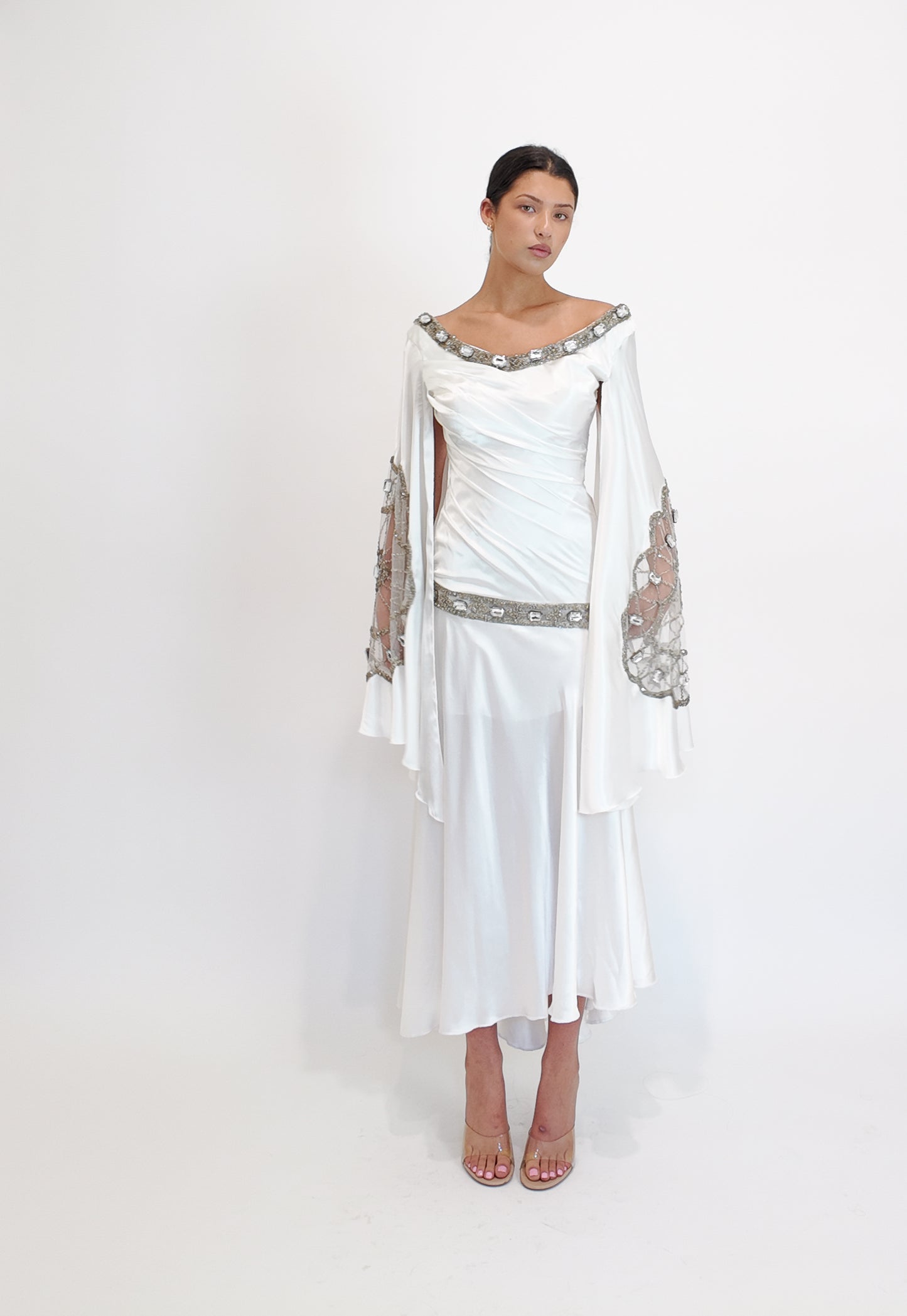 Christian Lacroix Ornamented White Angel Sleeve Dress - The Kit Vintage