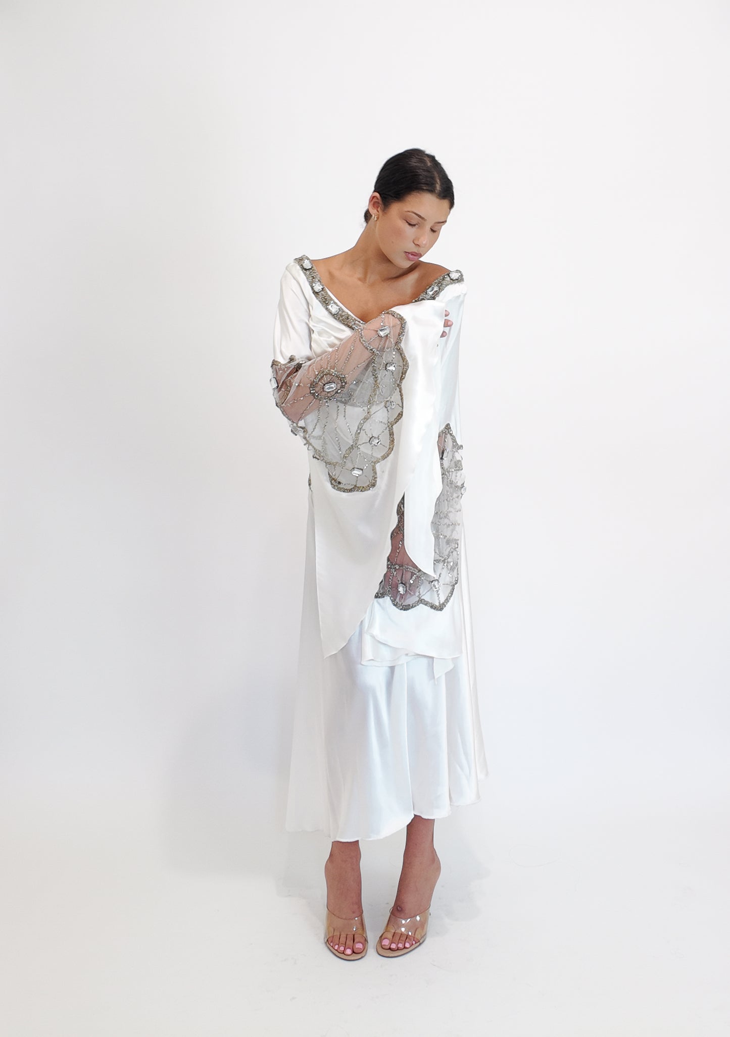 Christian Lacroix Ornamented White Angel Sleeve Dress - The Kit Vintage