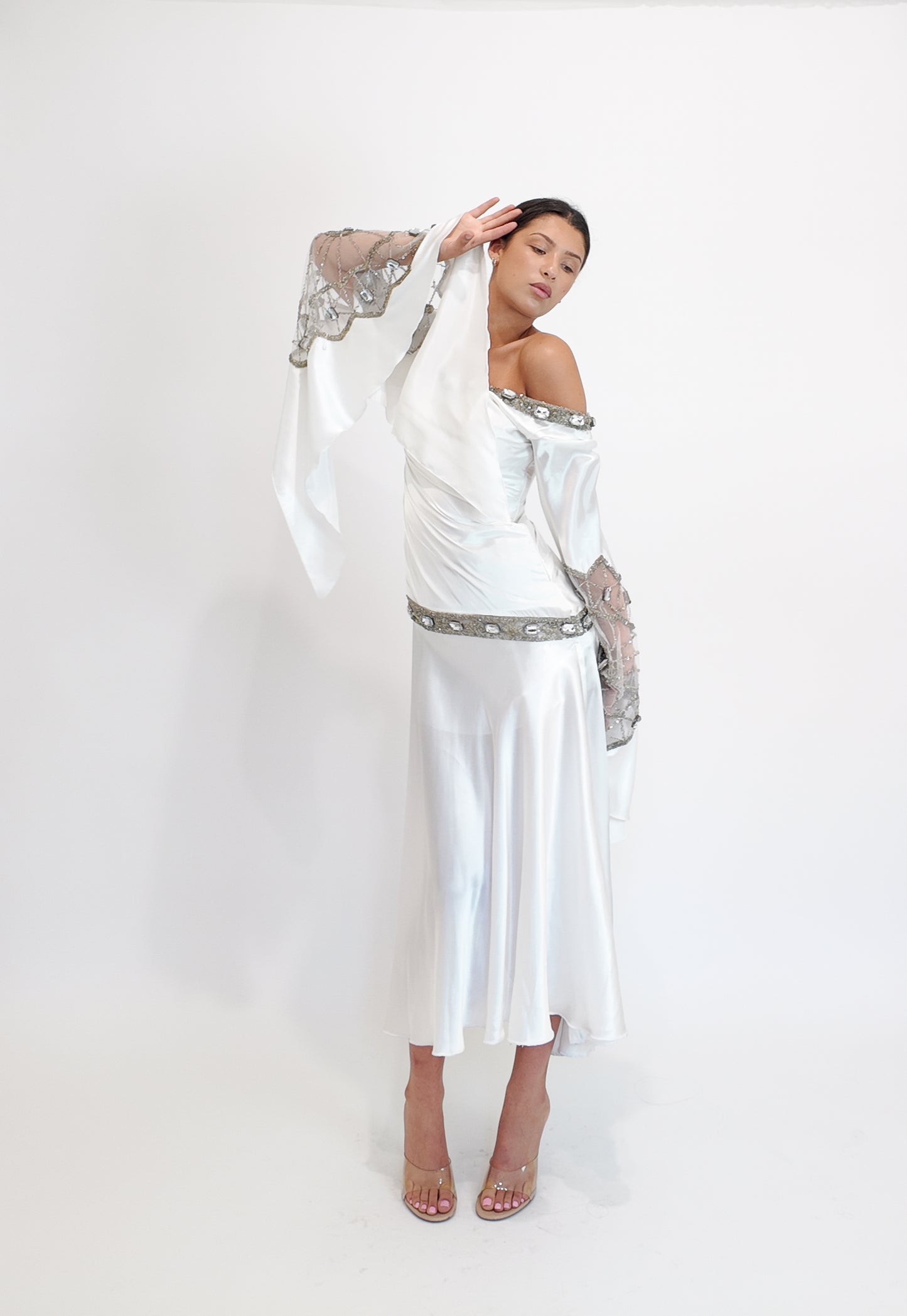 Christian Lacroix Ornamented White Angel Sleeve Dress - The Kit Vintage
