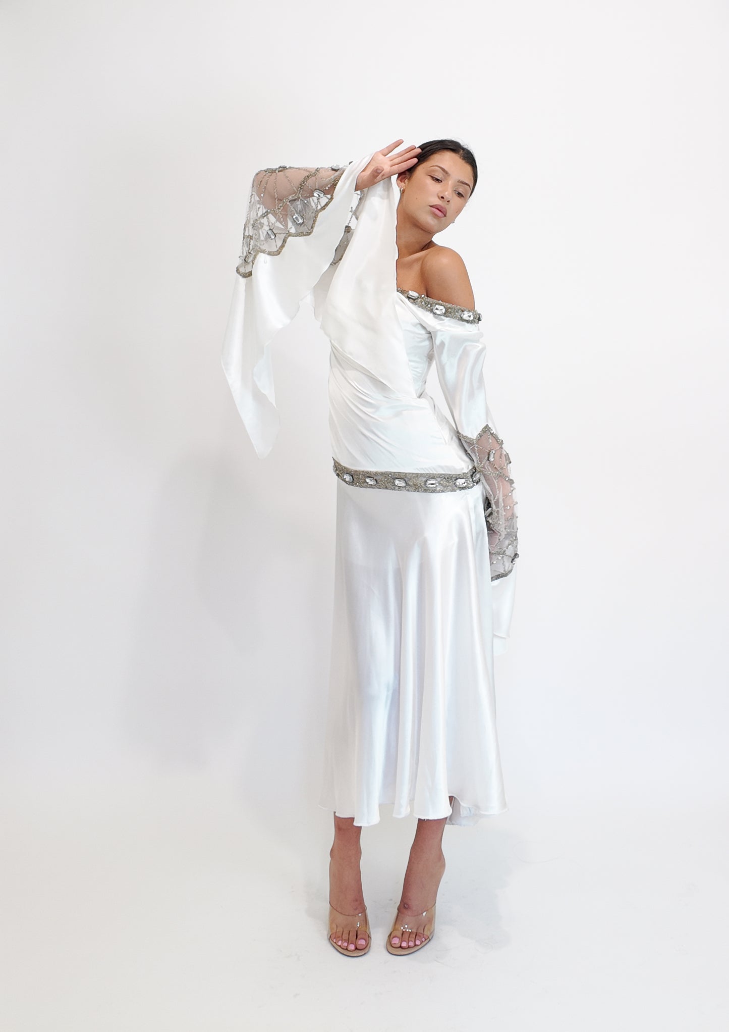 Christian Lacroix Ornamented White Angel Sleeve Dress - The Kit Vintage