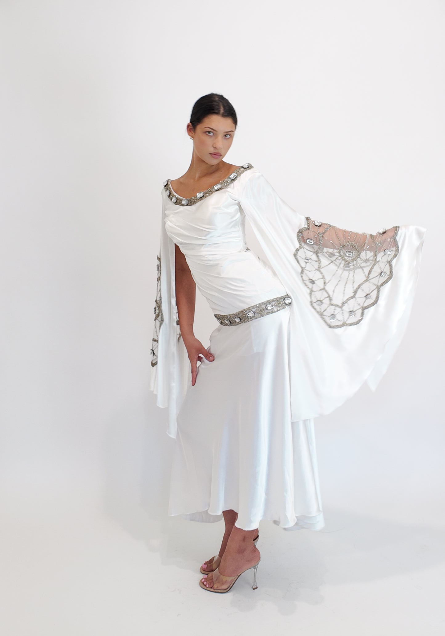 Christian Lacroix Ornamented White Angel Sleeve Dress - The Kit Vintage