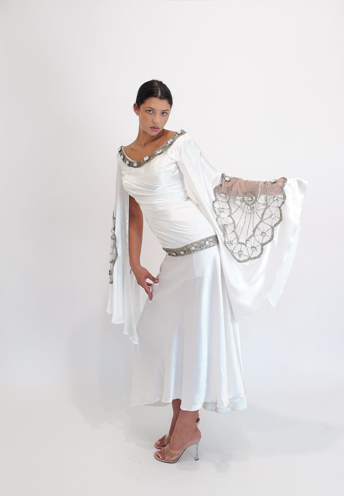 Christian Lacroix Ornamented White Angel Sleeve Dress - The Kit Vintage