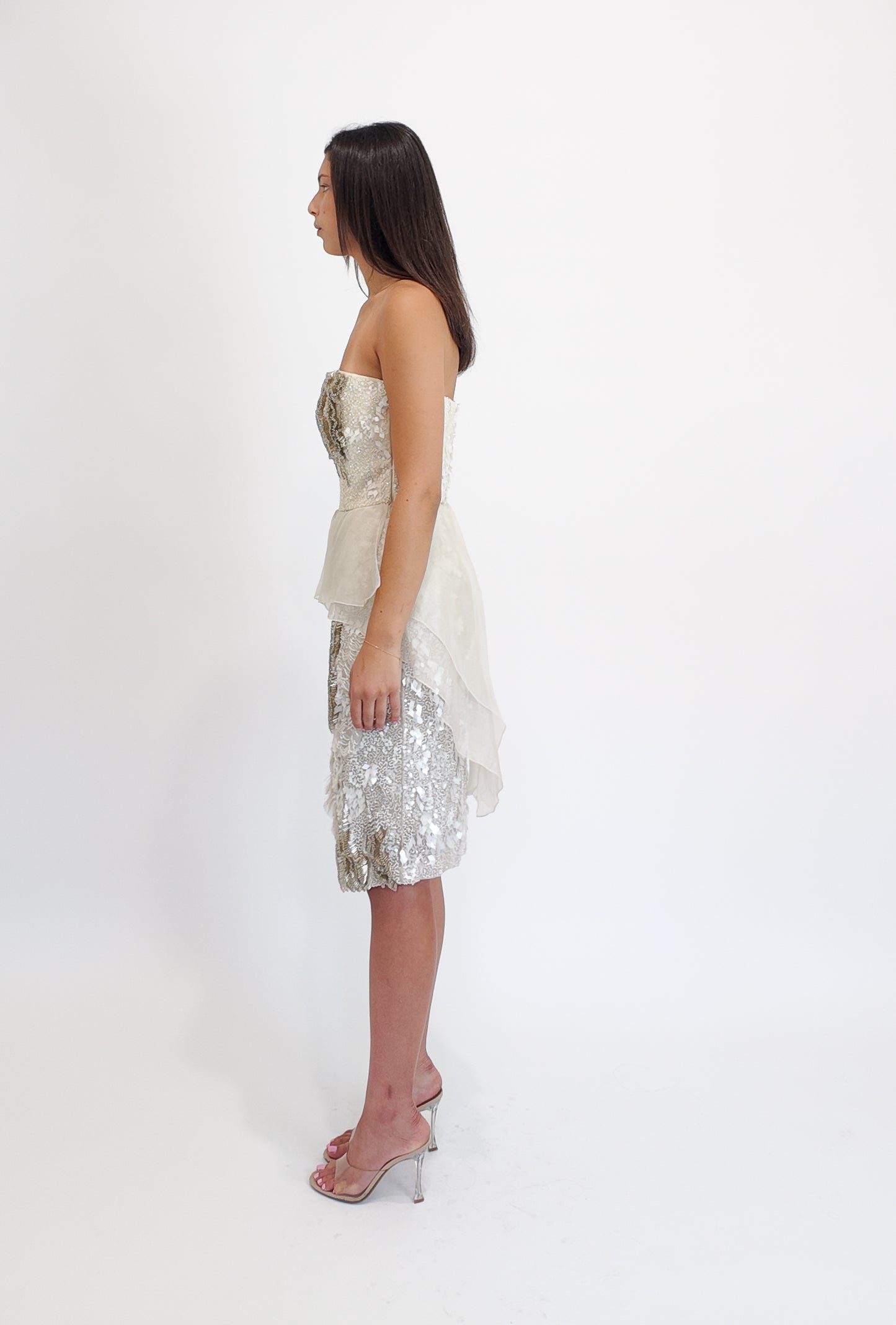Alberta Ferretti S/S 2013 White Beaded Cocktail Peplum Dress - The Kit Vintage