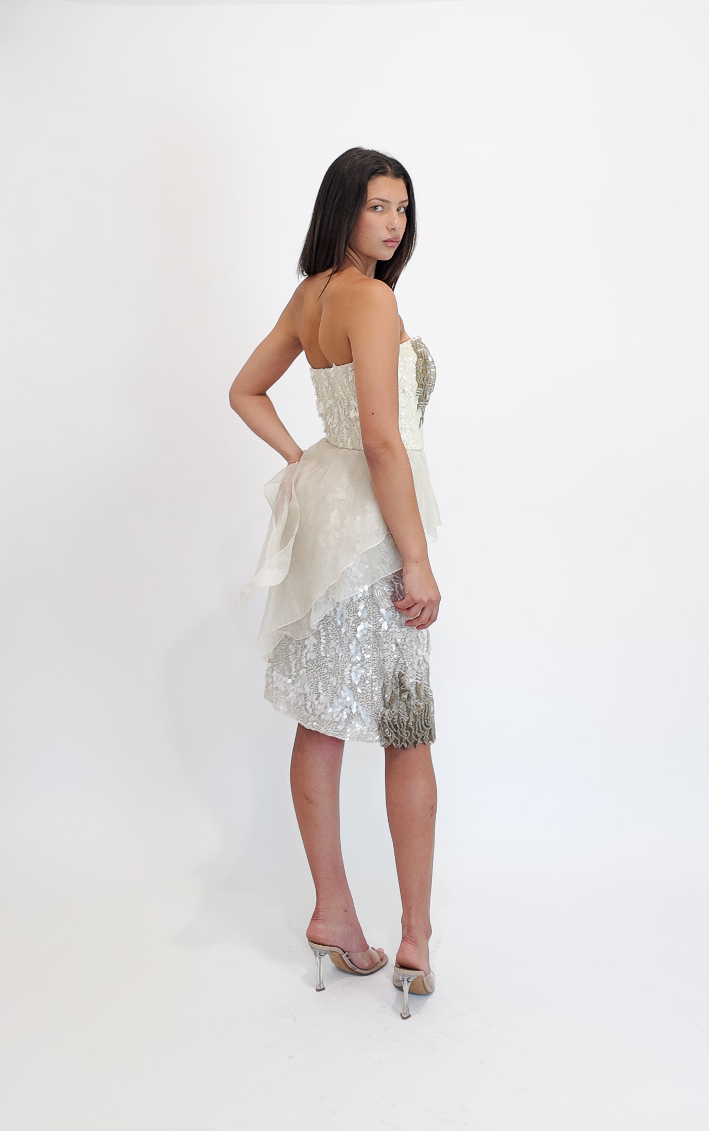 Alberta Ferretti S/S 2013 White Beaded Cocktail Peplum Dress - The Kit Vintage