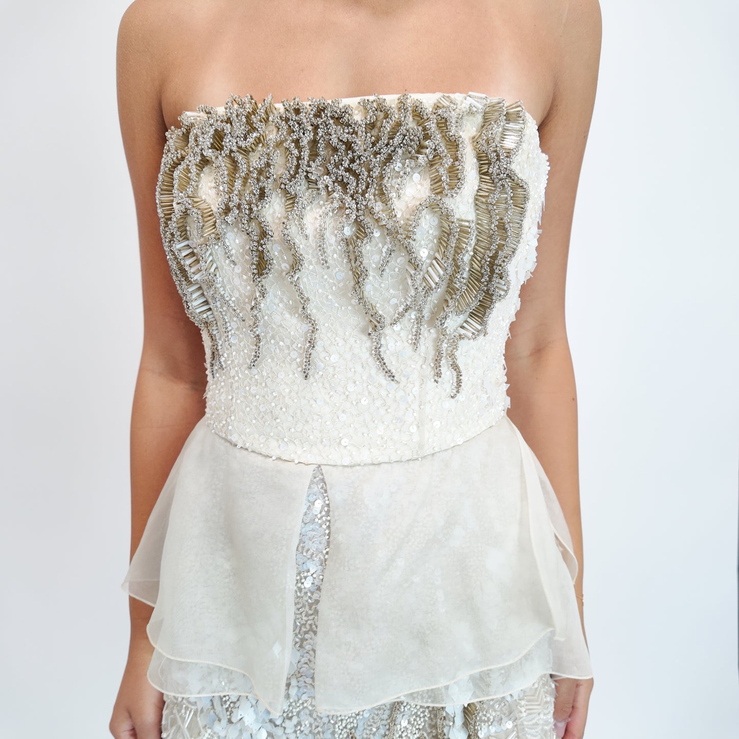 Alberta Ferretti S/S 2013 White Beaded Cocktail Peplum Dress - The Kit Vintage