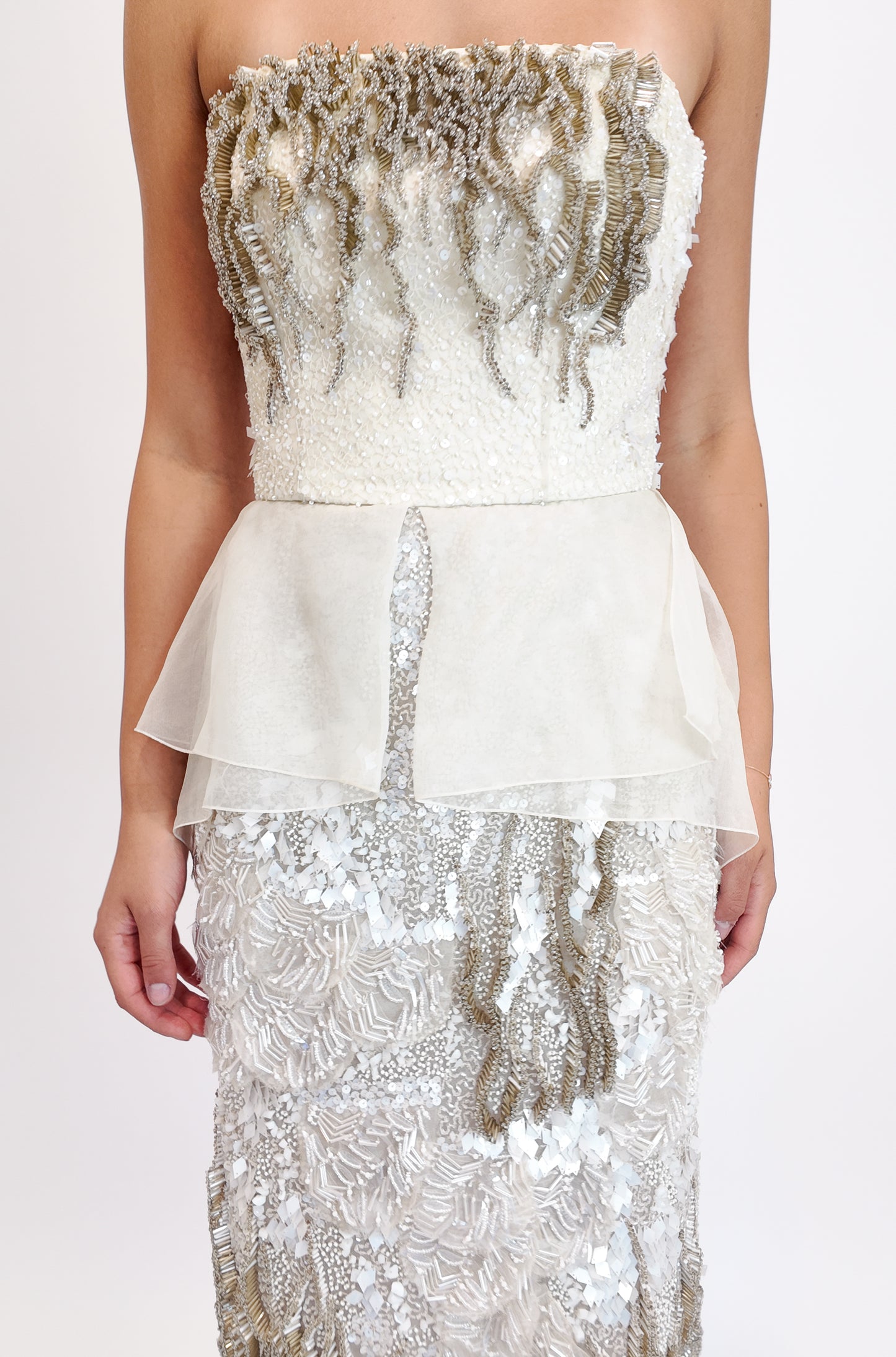 Alberta Ferretti S/S 2013 White Beaded Cocktail Peplum Dress - The Kit Vintage