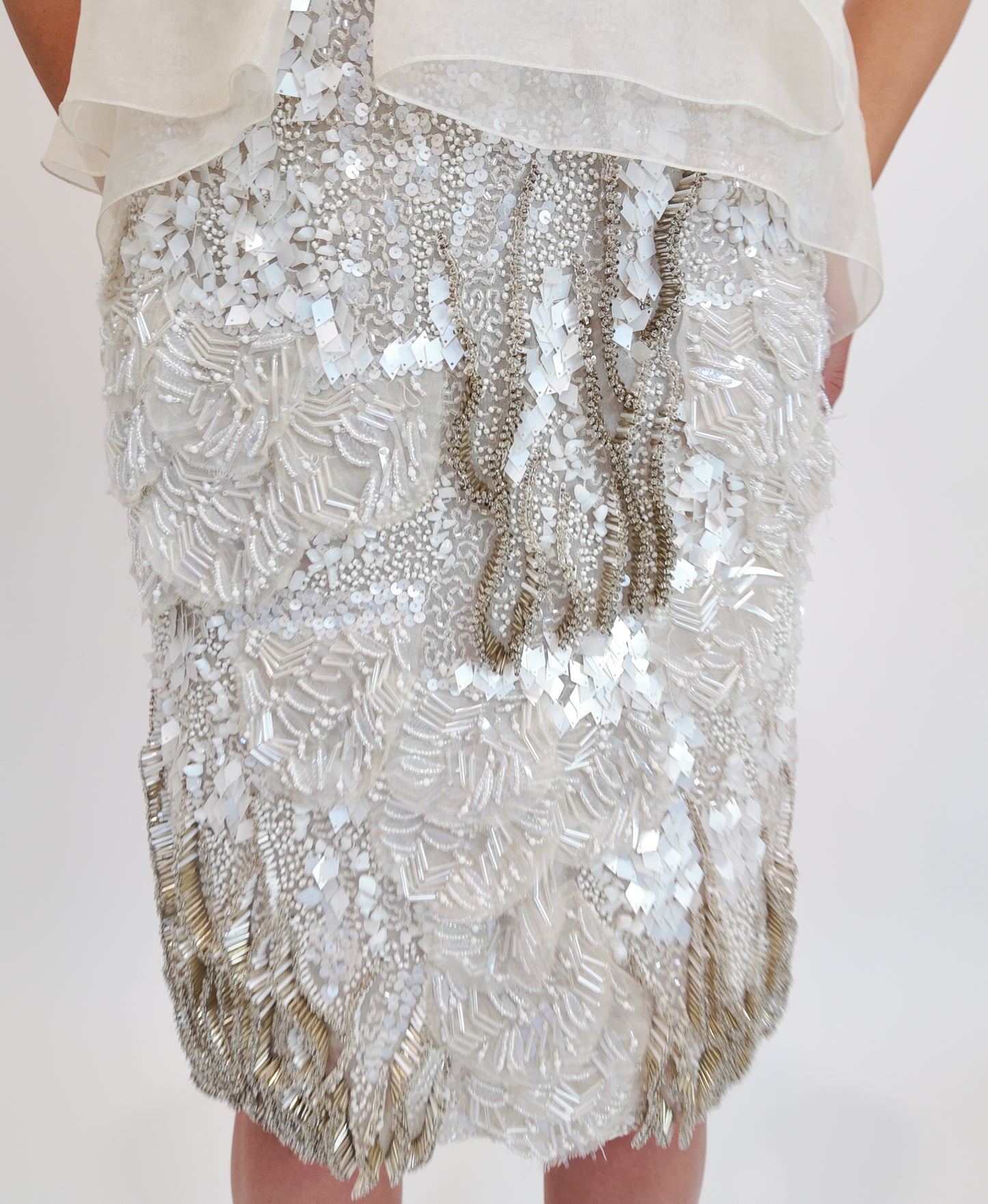 Alberta Ferretti S/S 2013 White Beaded Cocktail Peplum Dress - The Kit Vintage