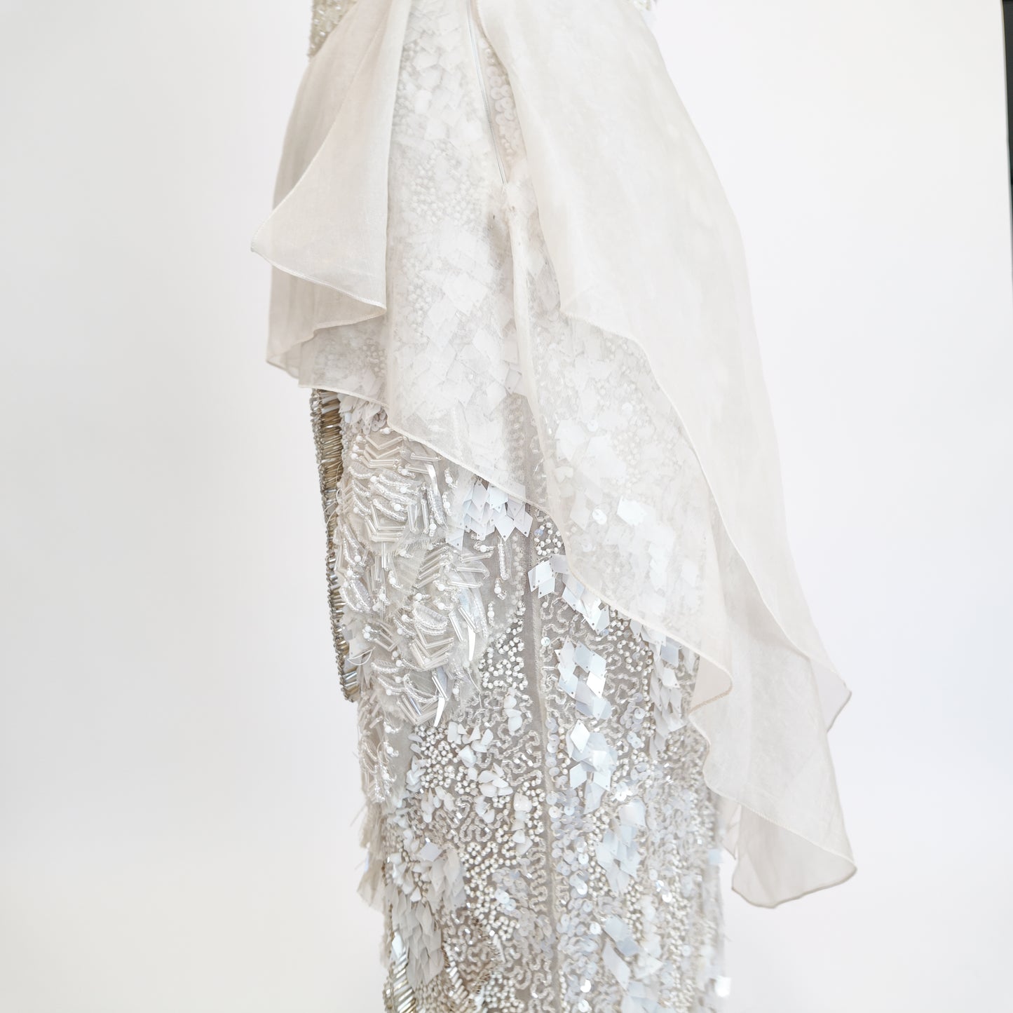 Alberta Ferretti S/S 2013 White Beaded Cocktail Peplum Dress - The Kit Vintage