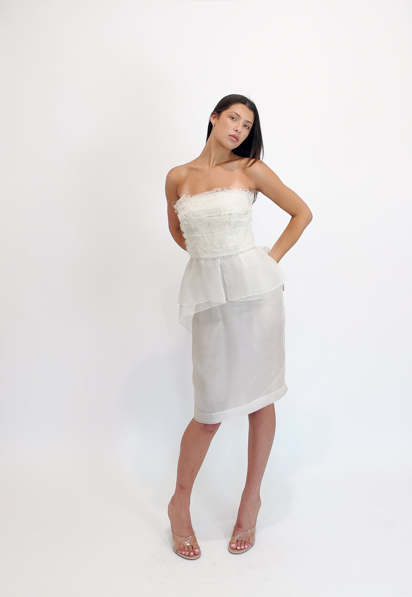 Alberta Ferretti S/S 2013 White Silk Cocktail Peplum Dress - The Kit Vintage