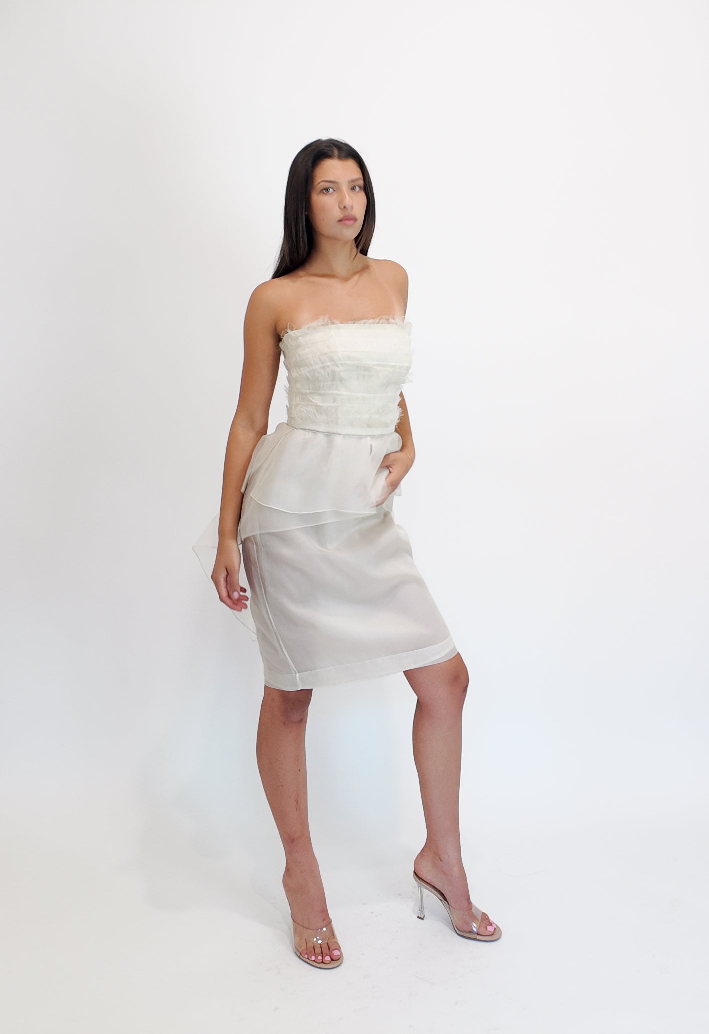 Alberta Ferretti S/S 2013 White Silk Cocktail Peplum Dress - The Kit Vintage