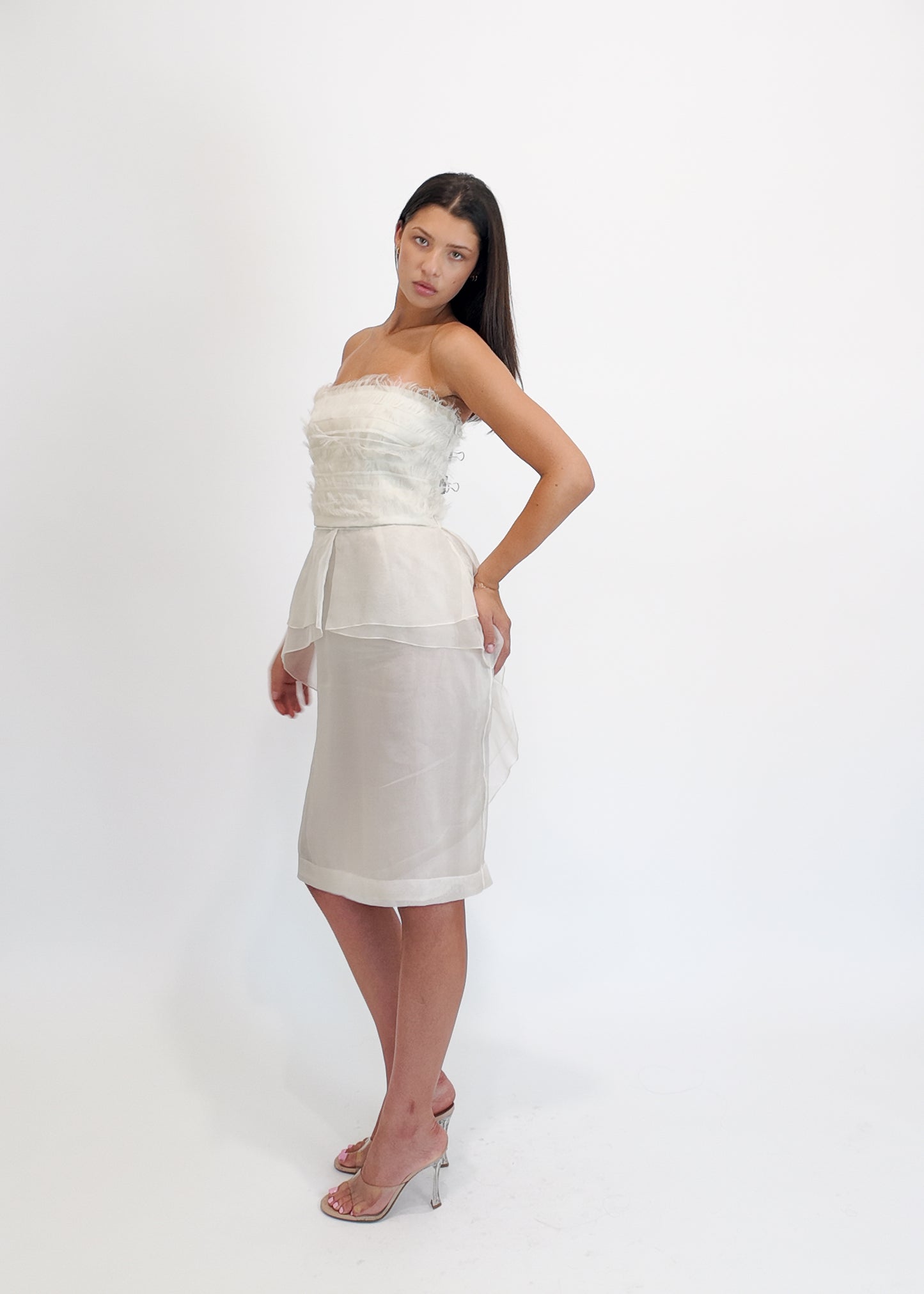 Alberta Ferretti S/S 2013 White Silk Cocktail Peplum Dress - The Kit Vintage