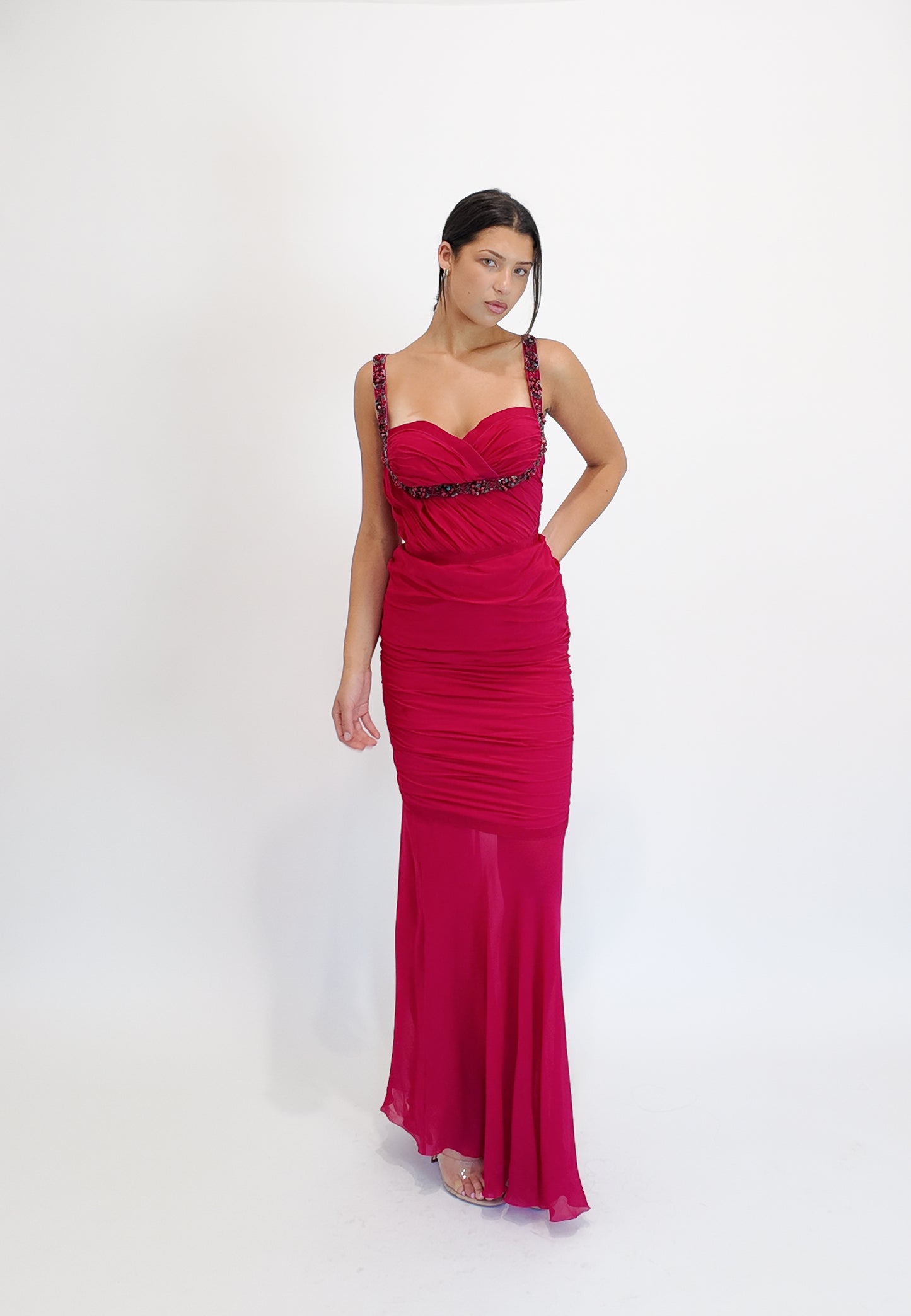 Emanuel Ungaro Fuschia Beadwork Gown - The Kit Vintage
