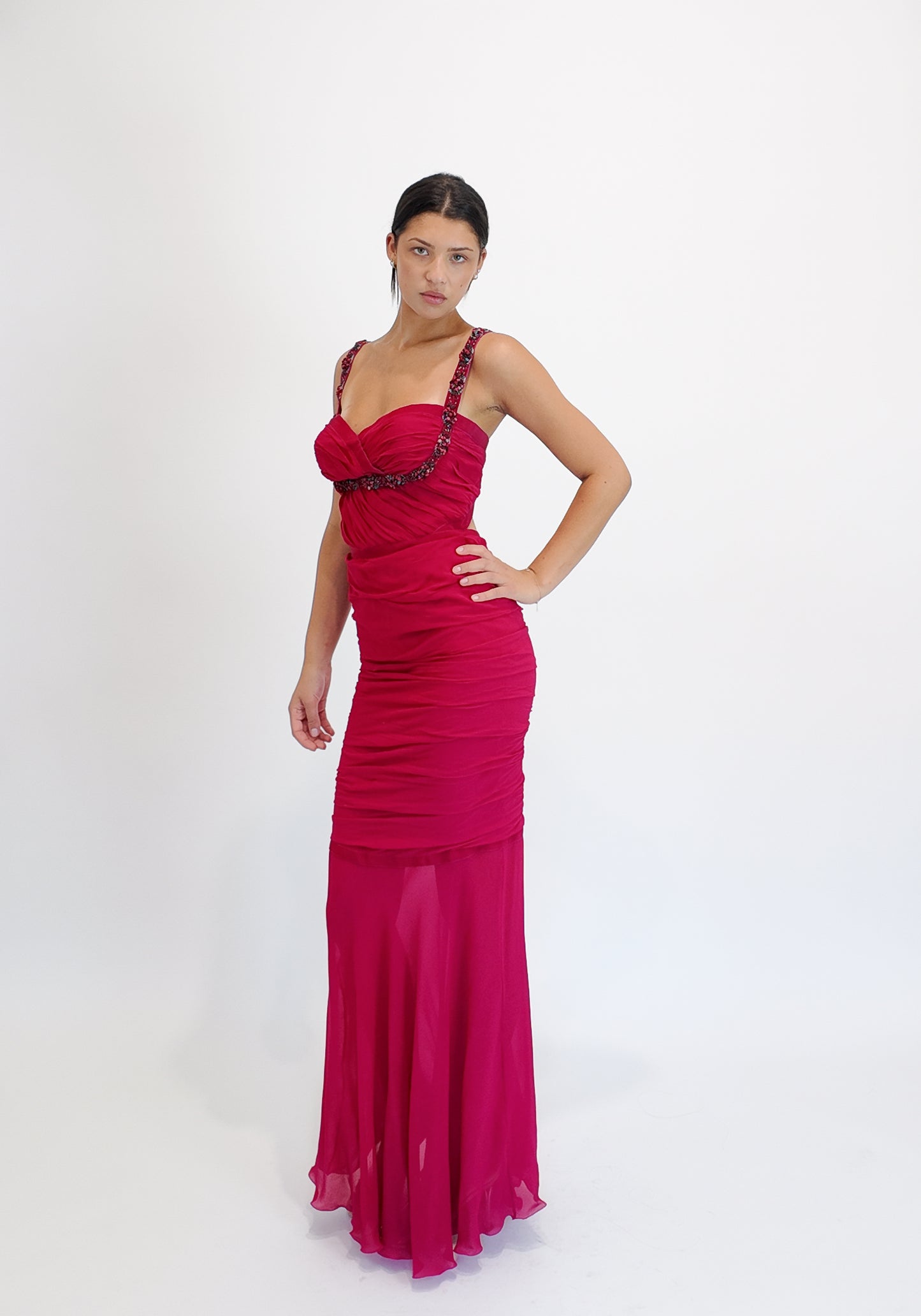 Emanuel Ungaro Fuschia Beadwork Gown - The Kit Vintage