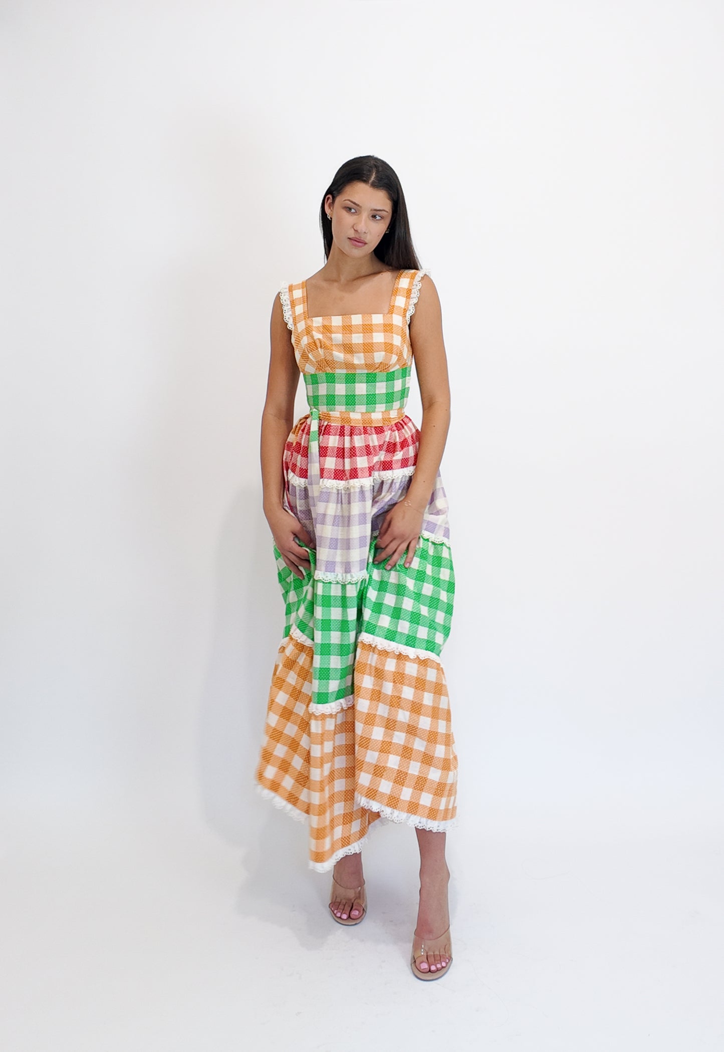 1970's Cotton Gingham Dress W Belts - The Kit Vintage
