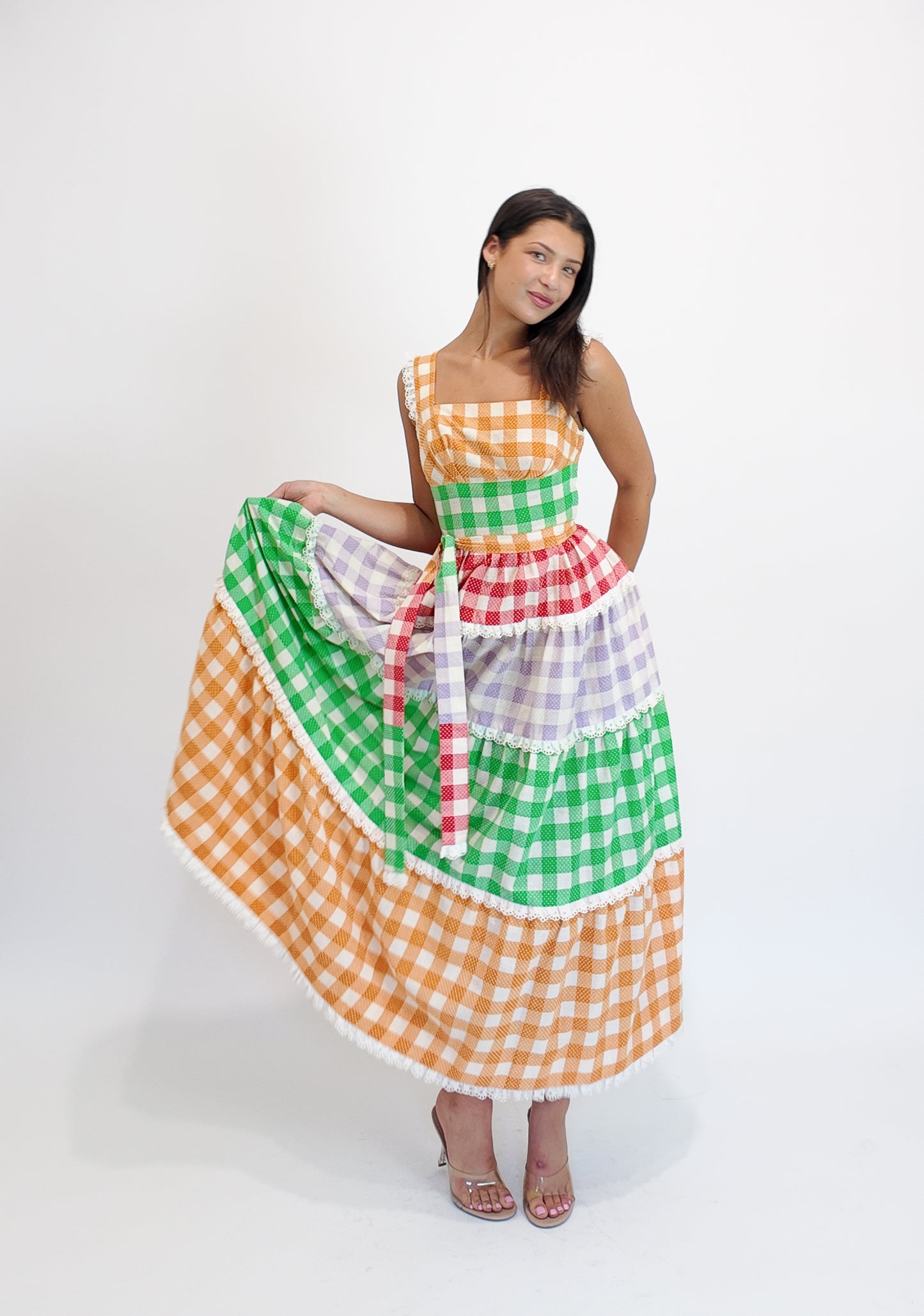 1970's Cotton Gingham Dress W Belts - The Kit Vintage