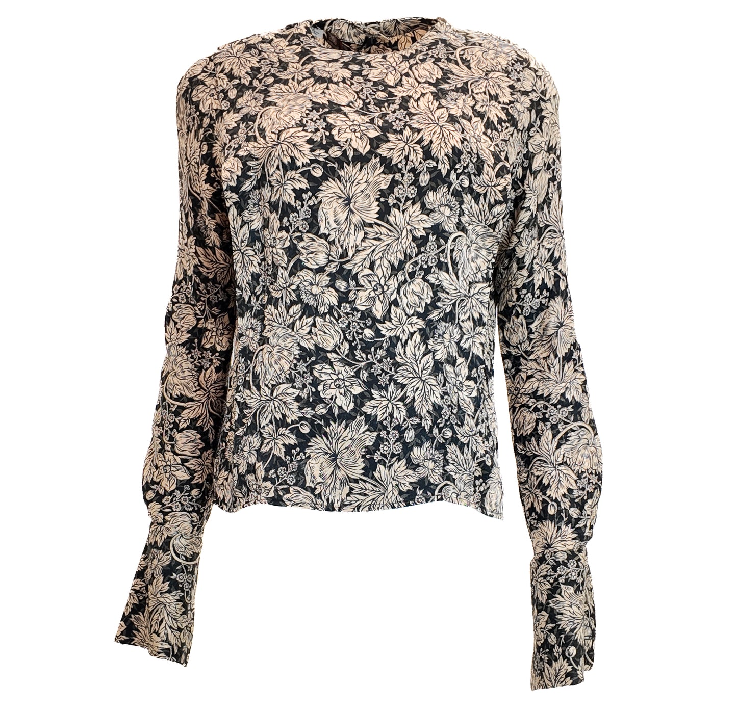 Anne Klein Silk Navy /Cream Floral Blouse