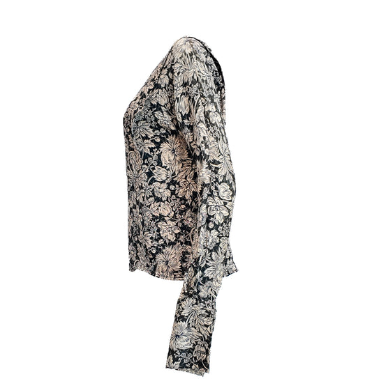 Anne Klein Silk Navy /Cream Floral Blouse