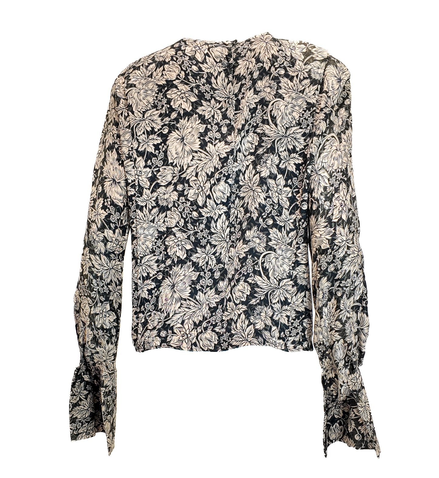 Anne Klein Silk Navy /Cream Floral Blouse