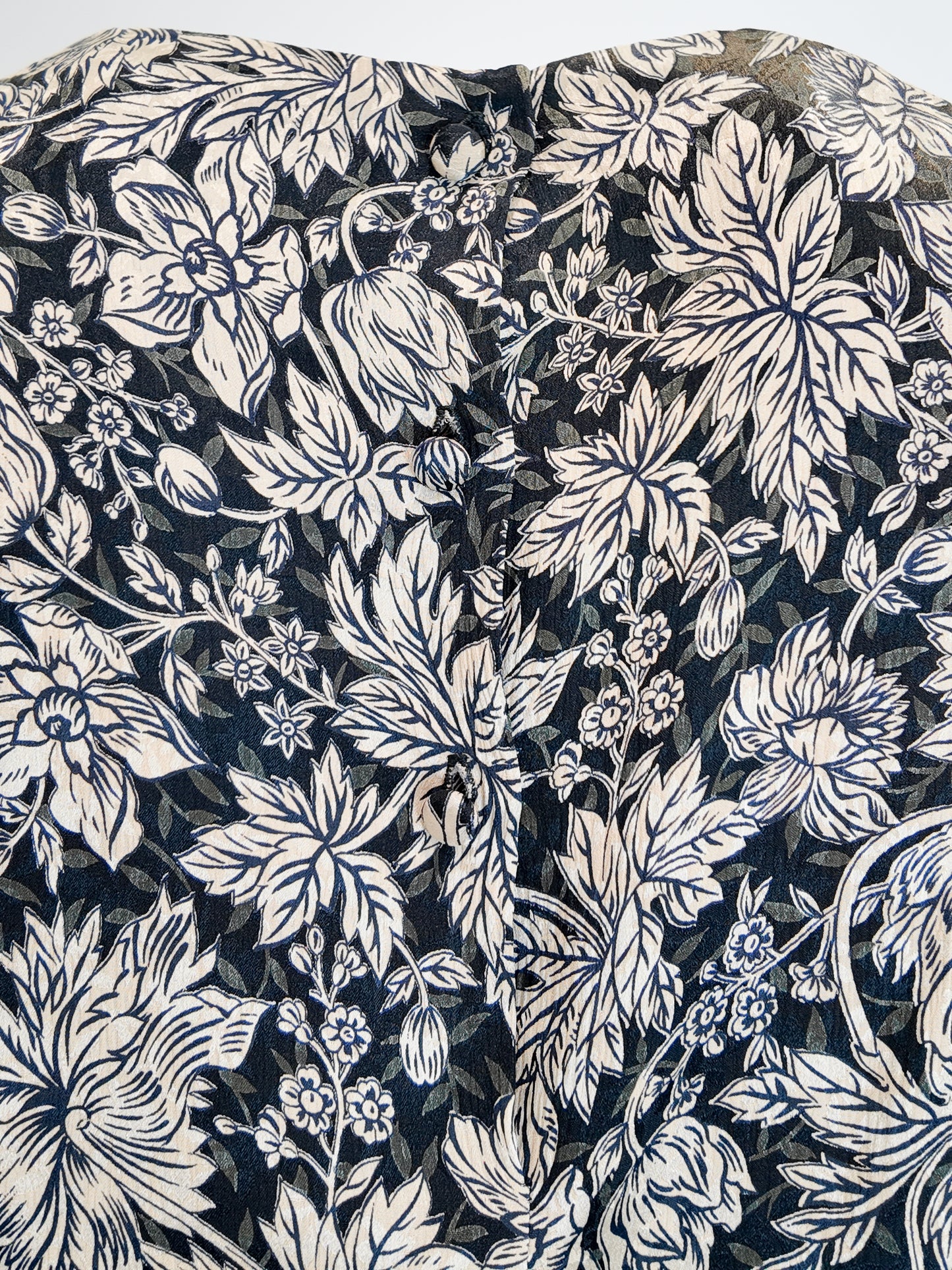 Anne Klein Silk Navy /Cream Floral Blouse