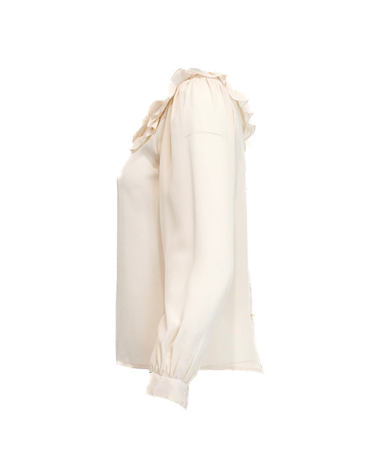 Vintage Valentino/ Neiman Marcus Ruffled Collar Silk Cream Blouse with Rose Detail
