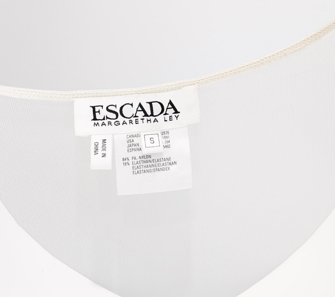 Escada White Sheer Mesh Beaded Bodysuit
