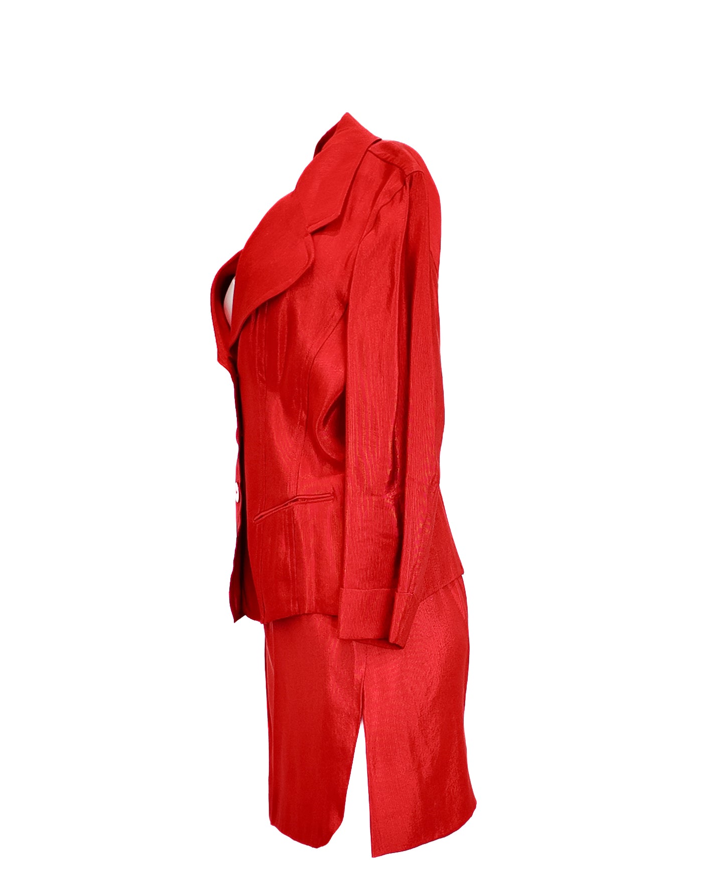 Vintage Donna Karan Red Sheen Skirt Suit