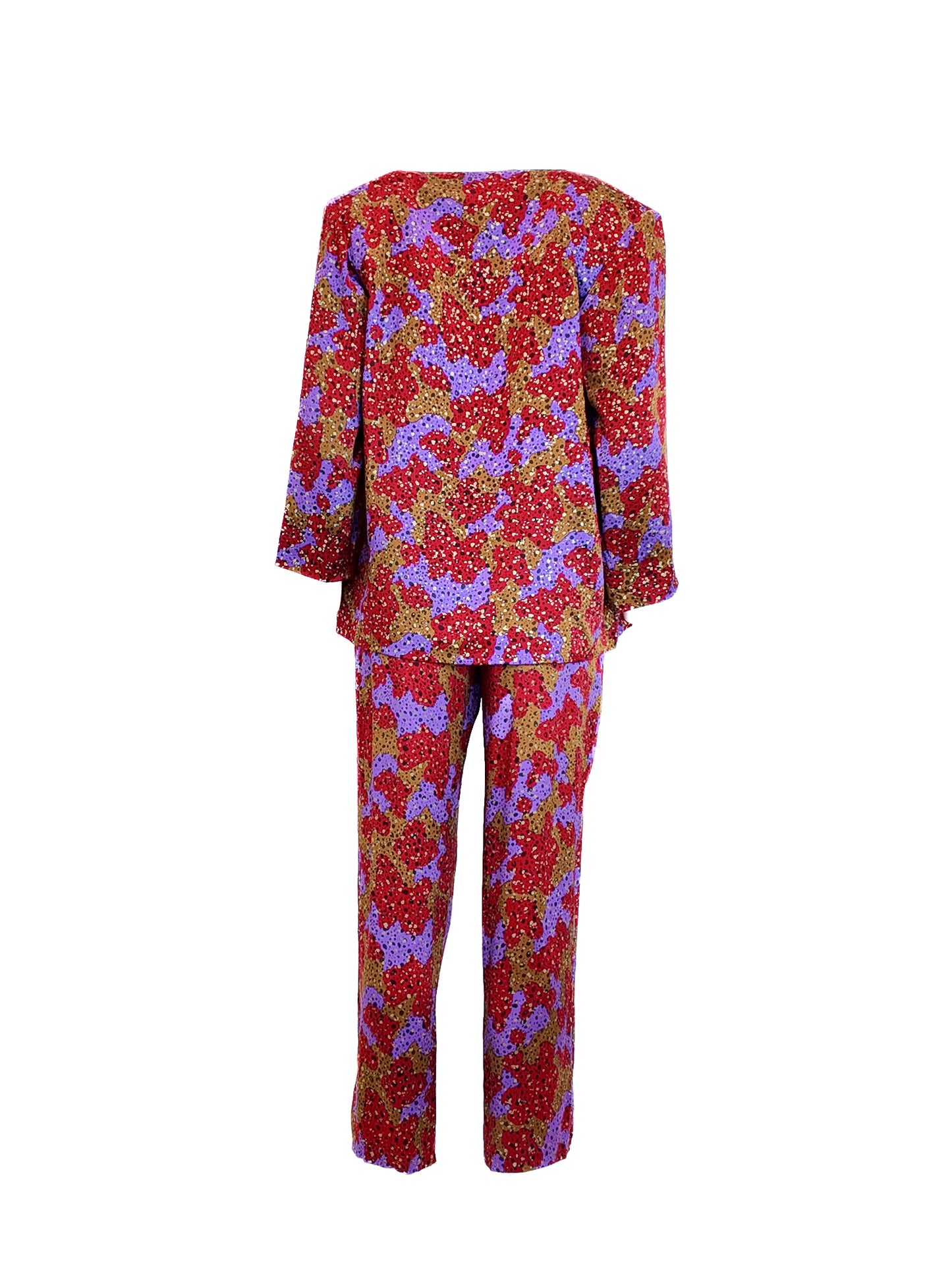 Yves Saint Laurent Rive Gauche Red Printed Silk Pant Set