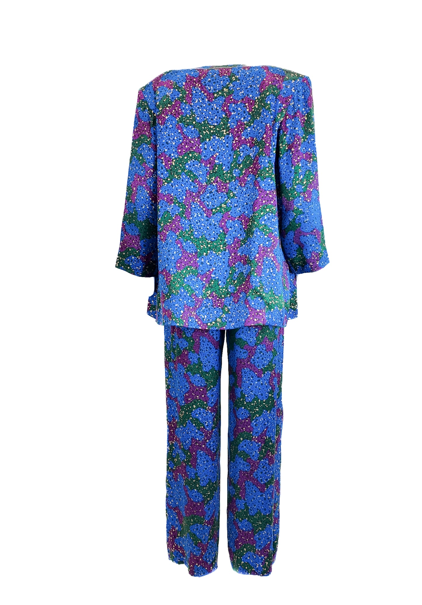 Yves Saint Laurent Rive Gauche Blue Printed Silk Blazer and Pants Set