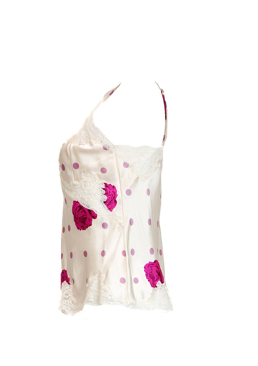 Vintage Beige and Magenta Silk Rose Cami