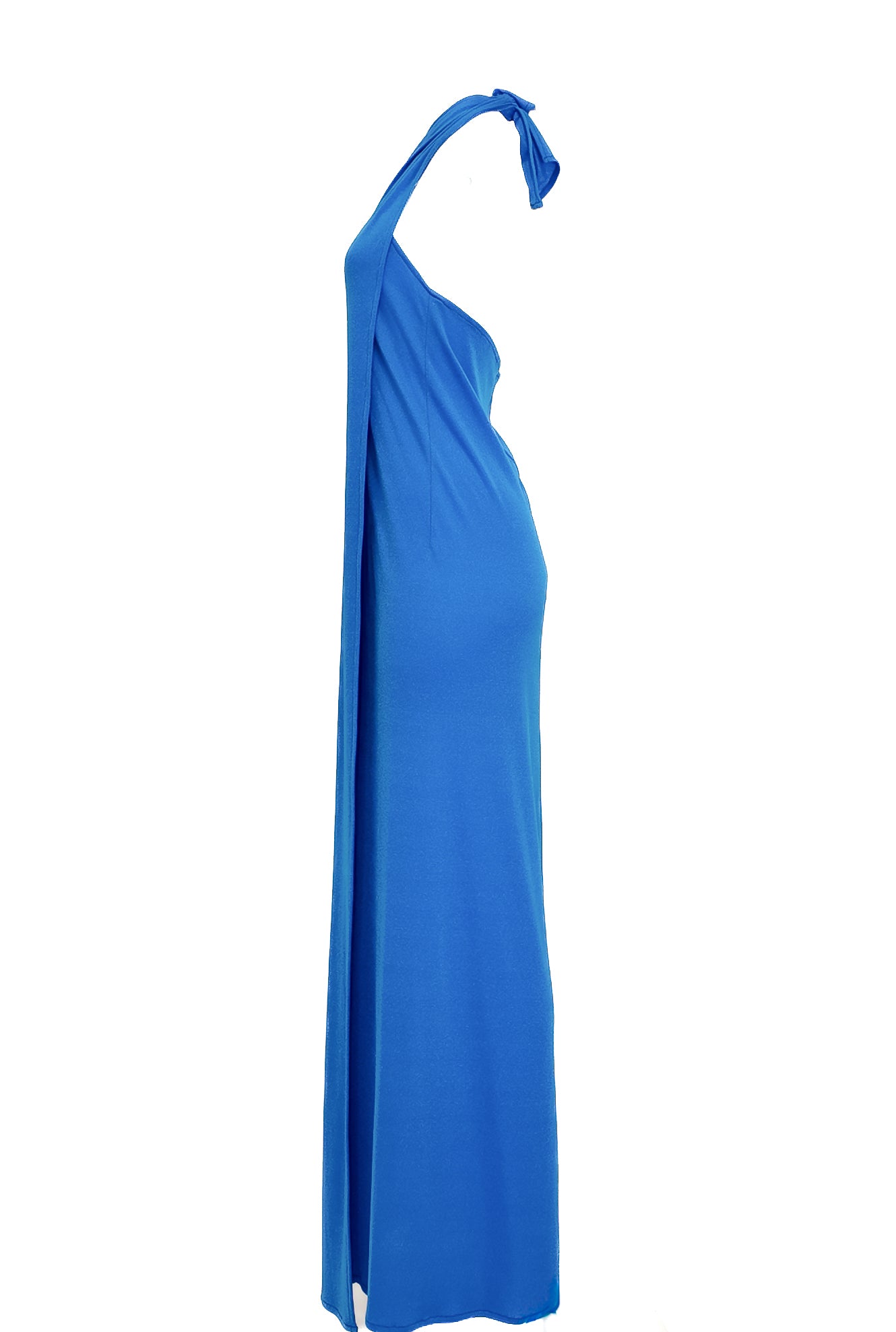1970s Blue Jersey Wrap Dress with Turban Set