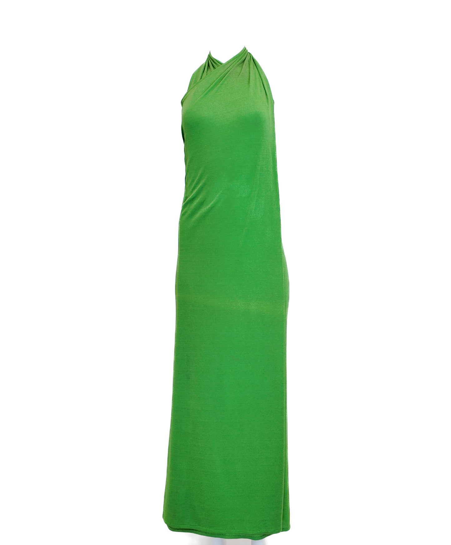 1970s Apple Green Shimmer Jersey Wrap Dress With Belt Included