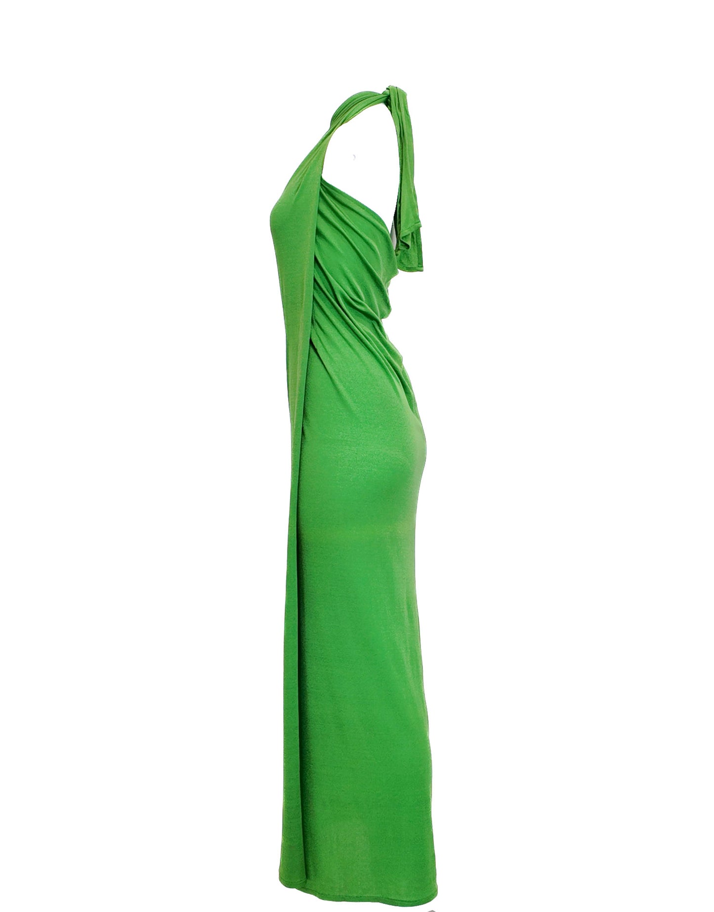 1970s Apple Green Shimmer Jersey Wrap Dress With Belt Included
