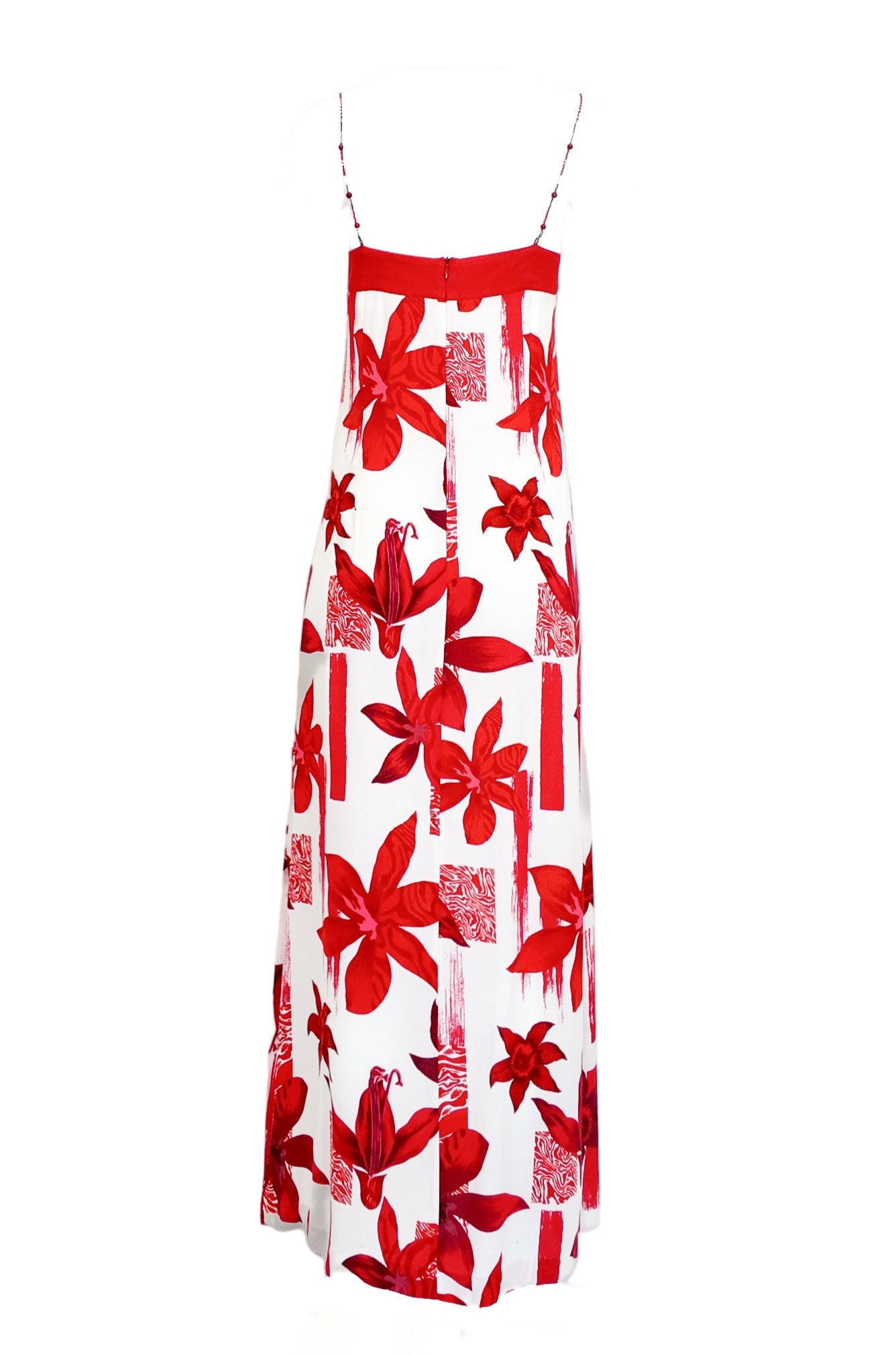 Kenzo Jungle Red and White Floral Dress With Beaded Straps
