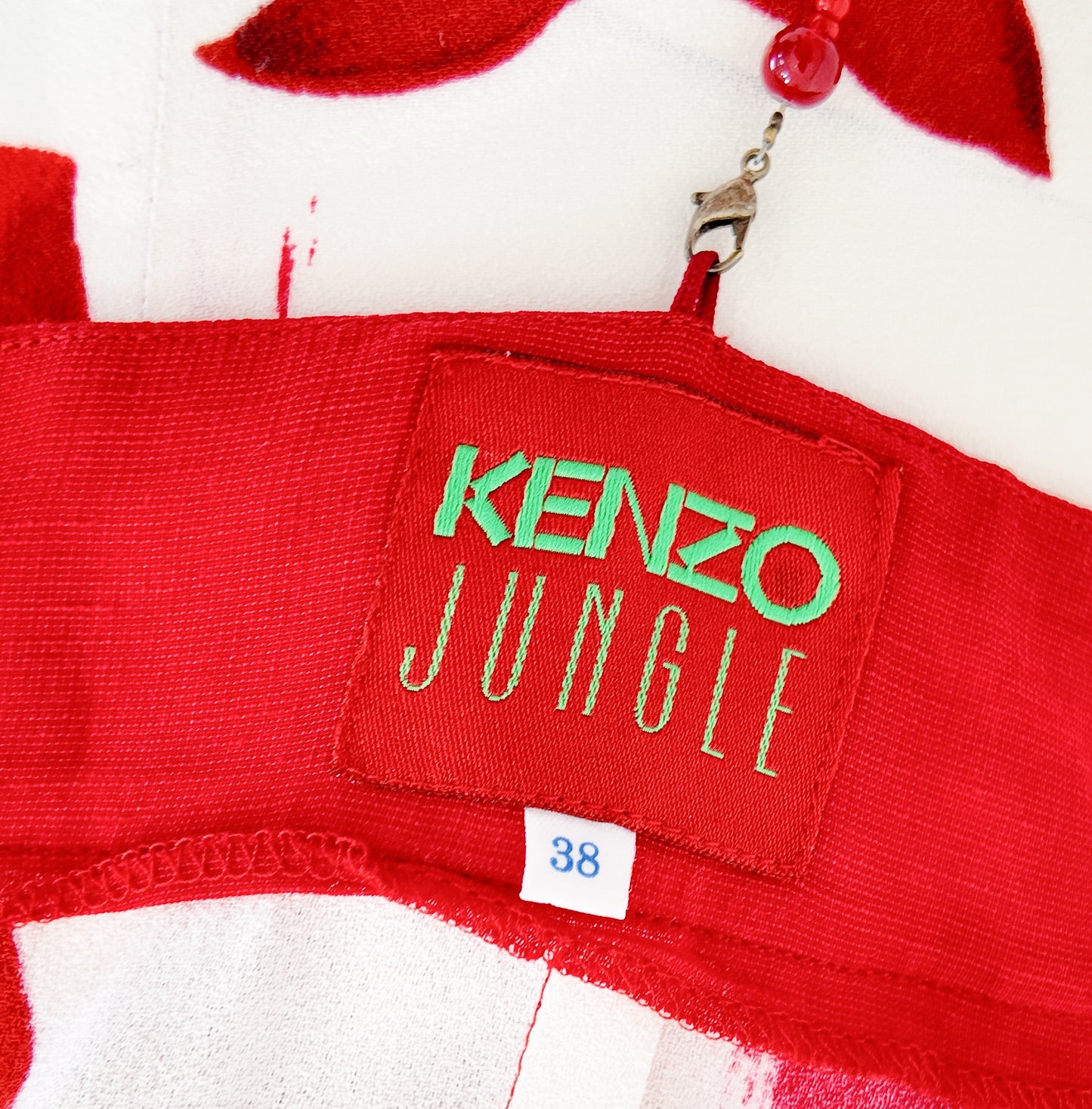 Kenzo Jungle Red and White Floral Dress With Beaded Straps