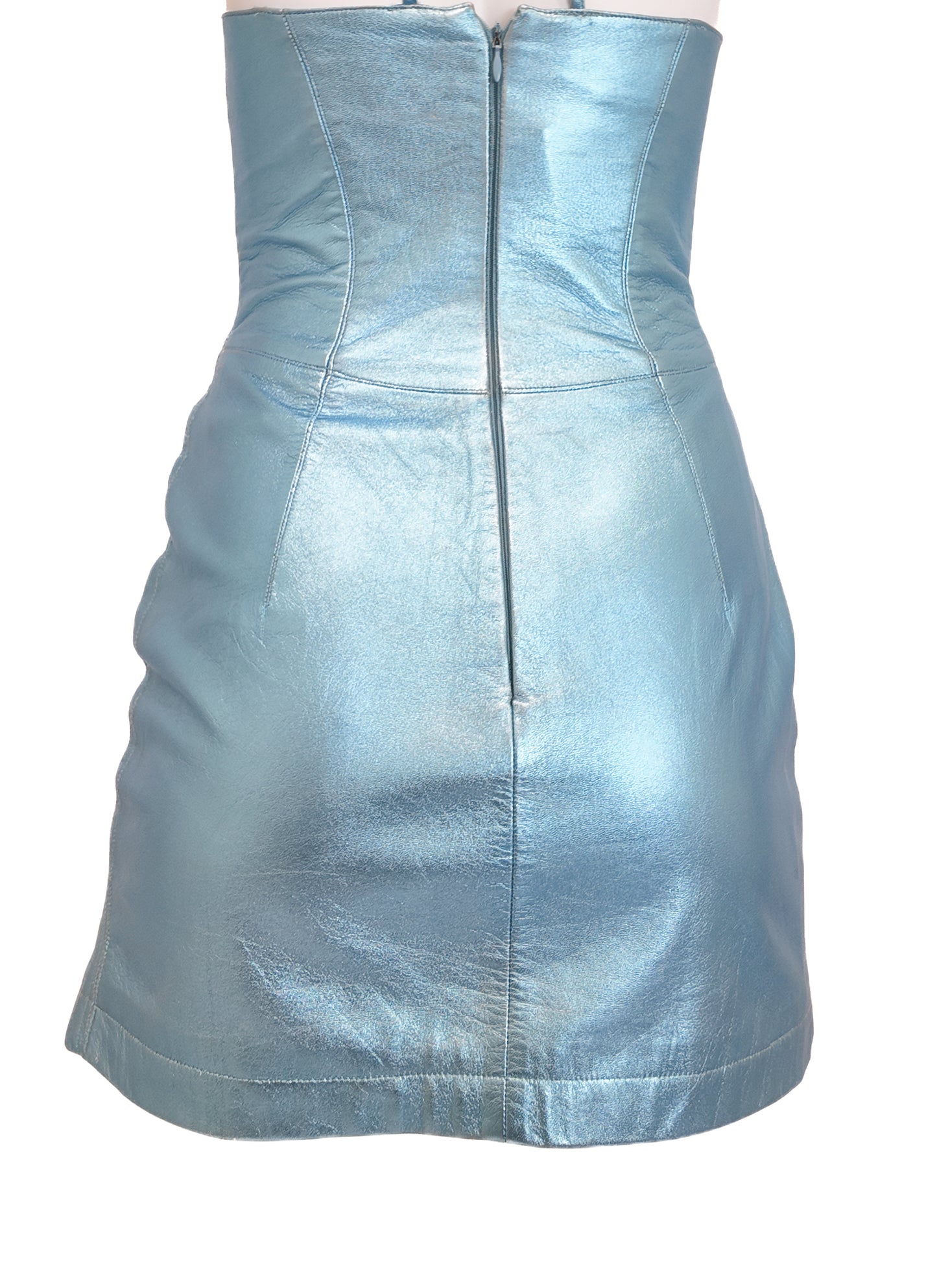 Thierry Mugler Couture Ice Blue Metallic Leather Mini Dress