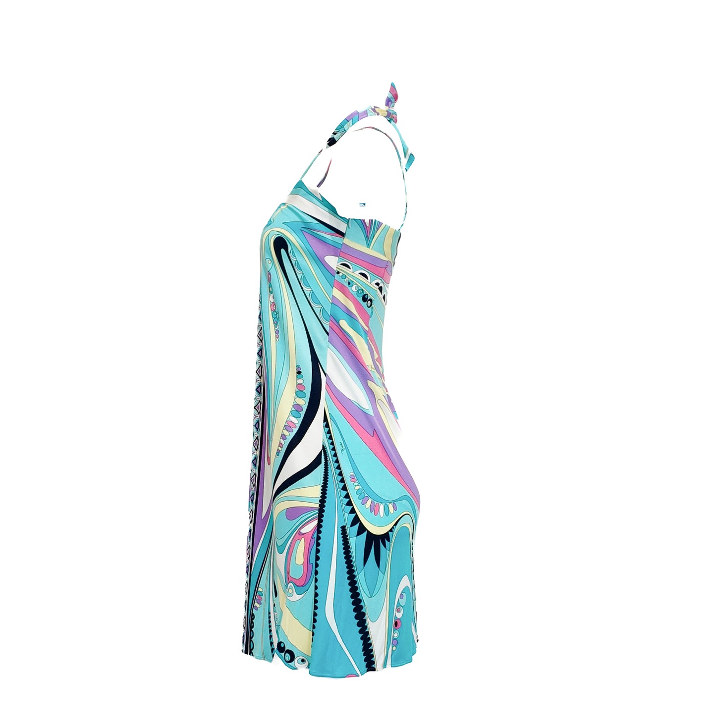 Emilio Pucci Aqua Printed Halter Above the Knee Slip Dress