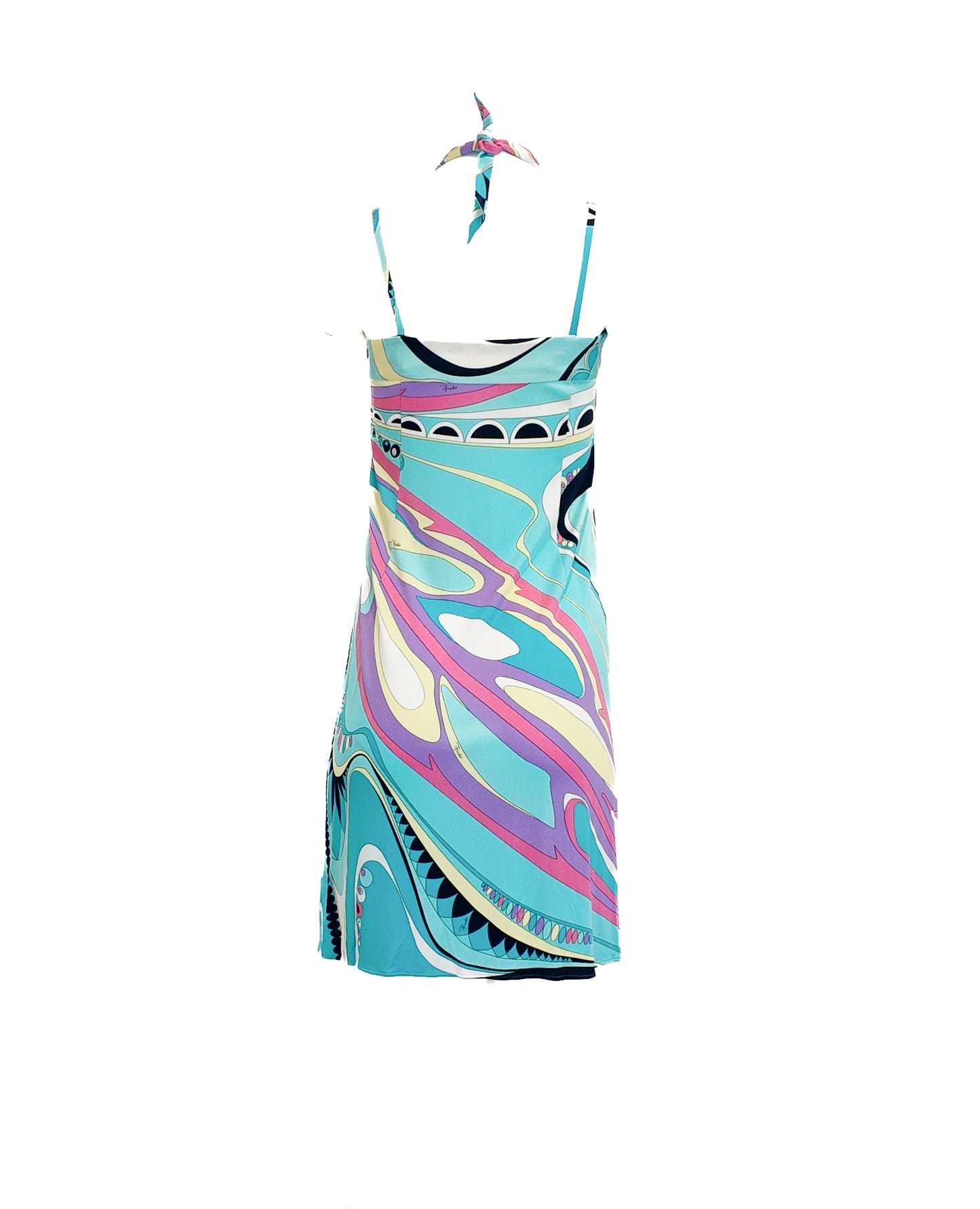 Emilio Pucci Aqua Printed Halter Above the Knee Slip Dress
