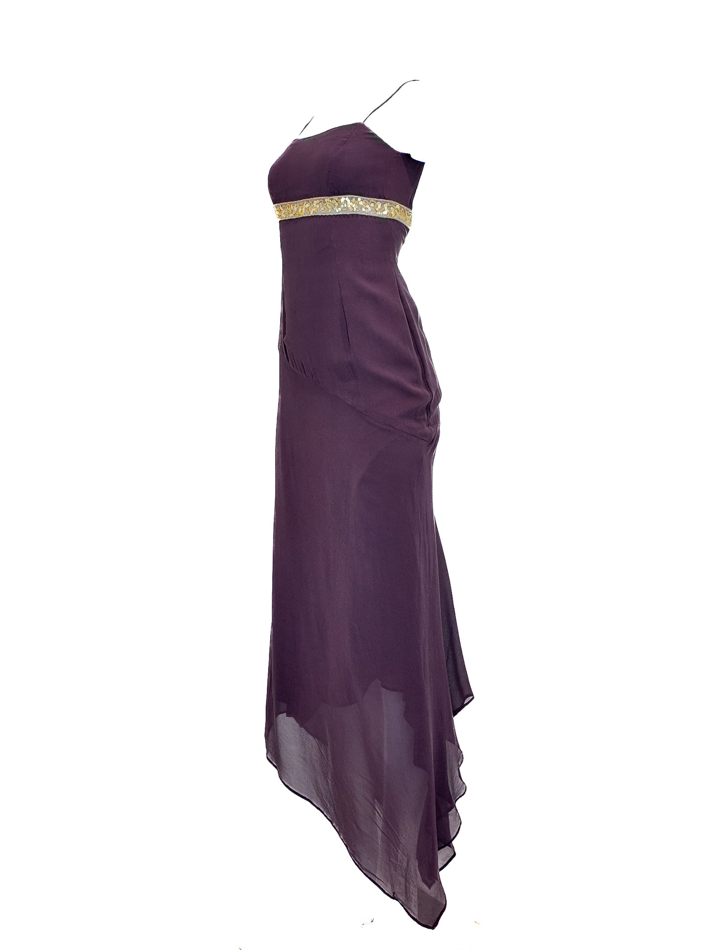 Gianfranco Ferre Eggplant Purple with Gold Sequin Silk Asymmetrical Dress