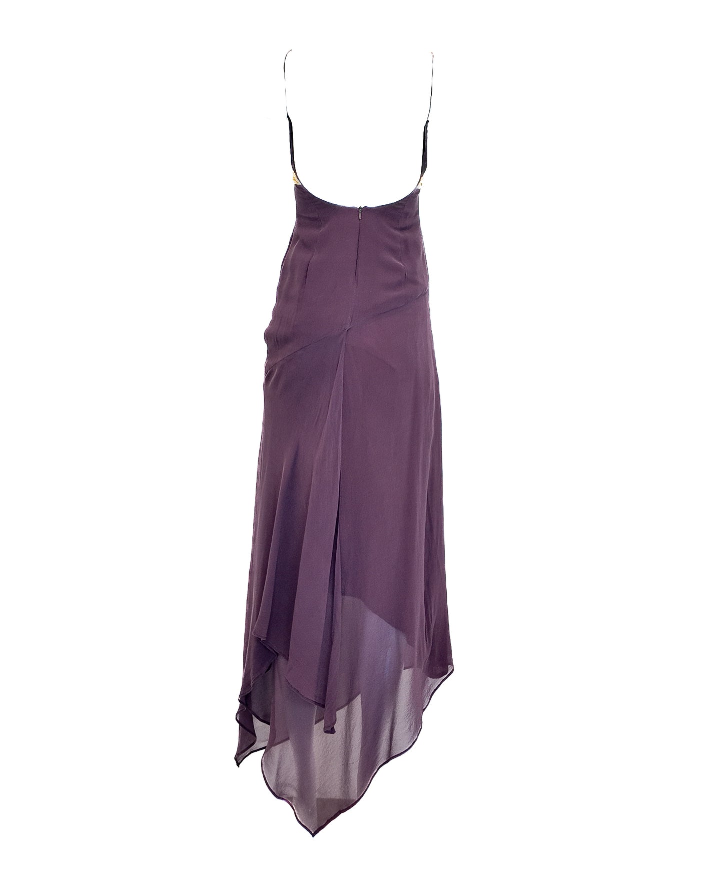 Gianfranco Ferre Eggplant Purple with Gold Sequin Silk Asymmetrical Dress