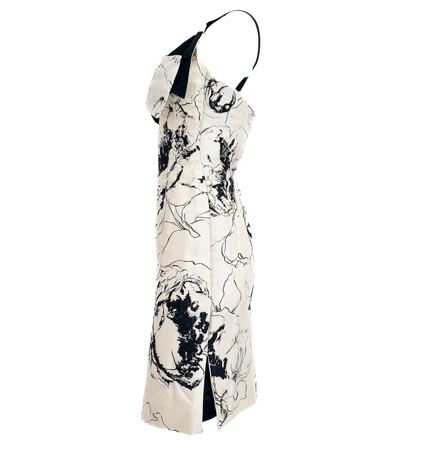 White dress with black abstract patterns on a white background