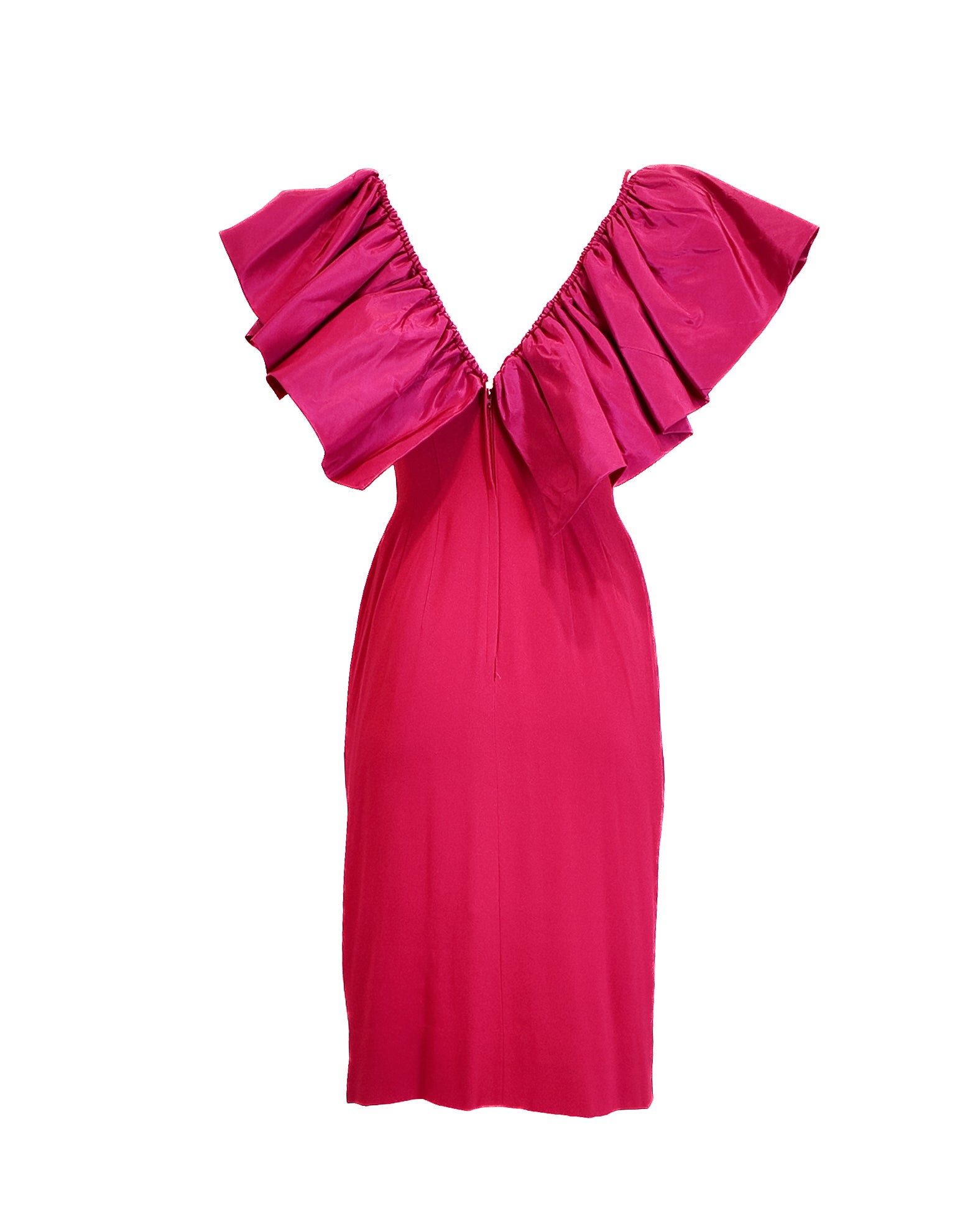 Pink dress with ruffled sleeves on a white background