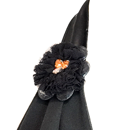 D&G Black Open Back Halter Top with Rosettes