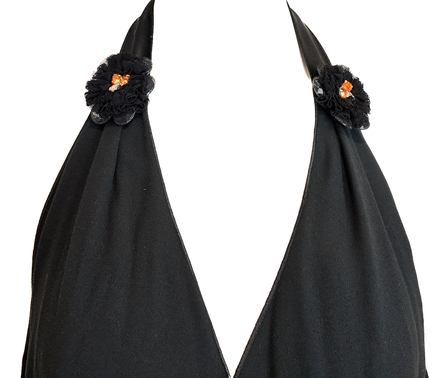 D&G Black Open Back Halter Top with Rosettes