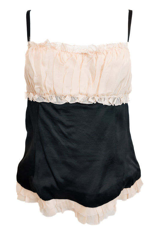 D&G Silk Black Bustier with Rose Bust/ RuffledTrim