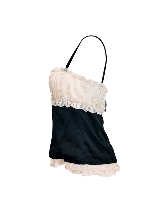 D&G Silk Black Bustier with Rose Bust/ RuffledTrim